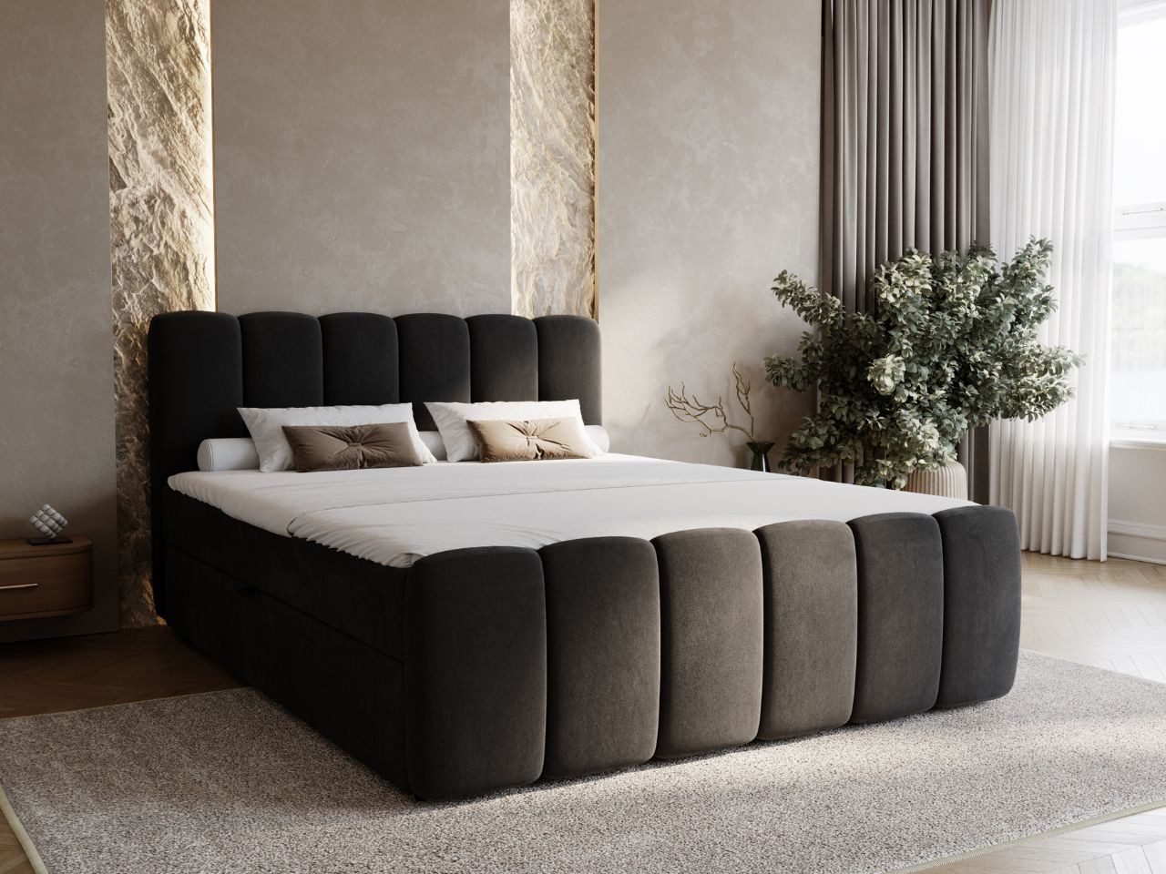GrainGold Boxspringbett Cloud (Set, Boxspringbett, Bettkästen, Topper), mit zwei Bettkästen und Topper, Bonell-Matratze, Modern Stil