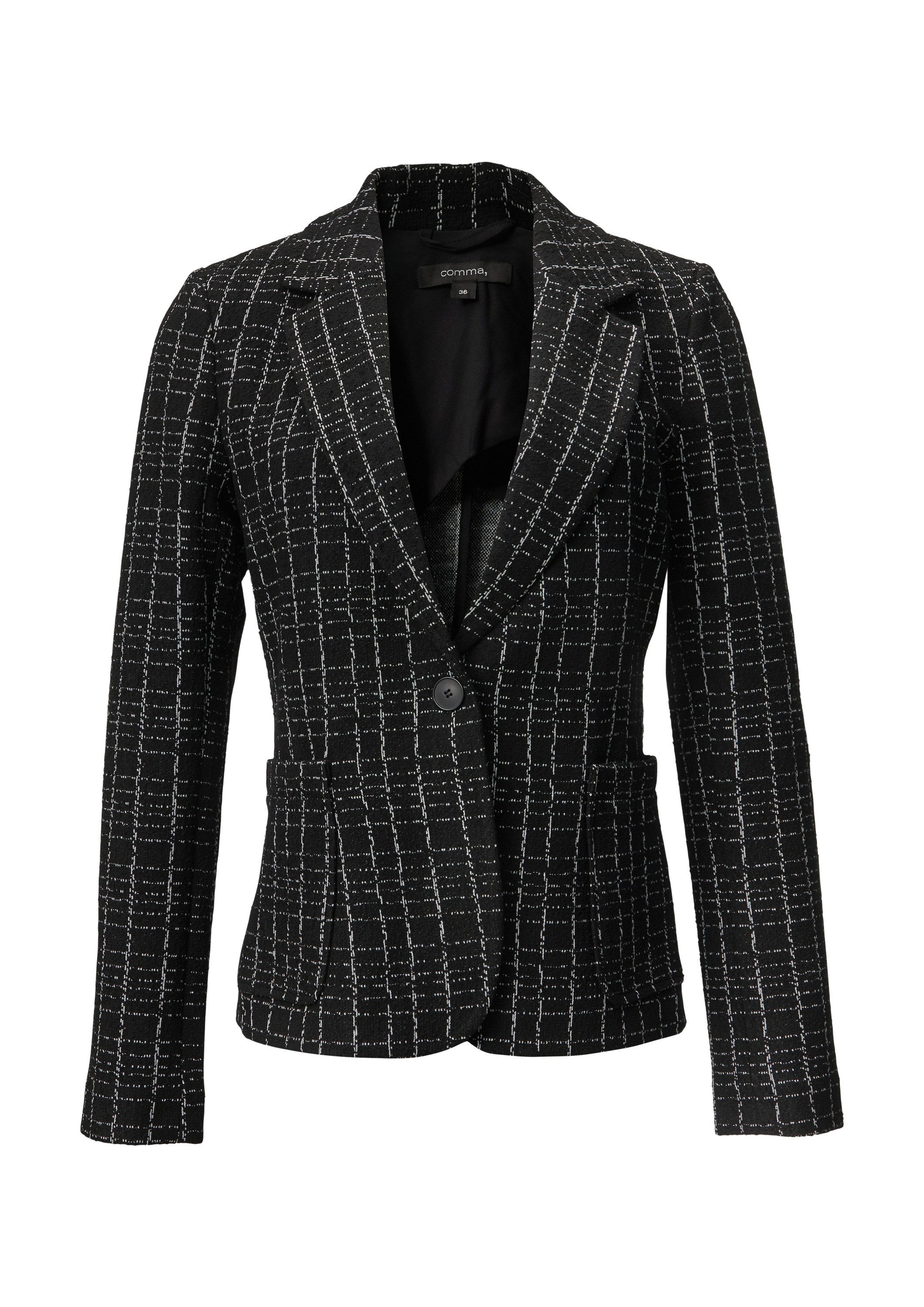 comma Jackenblazer Indoor-Blazer Karierte Blazer aus Bouclé-Jersey