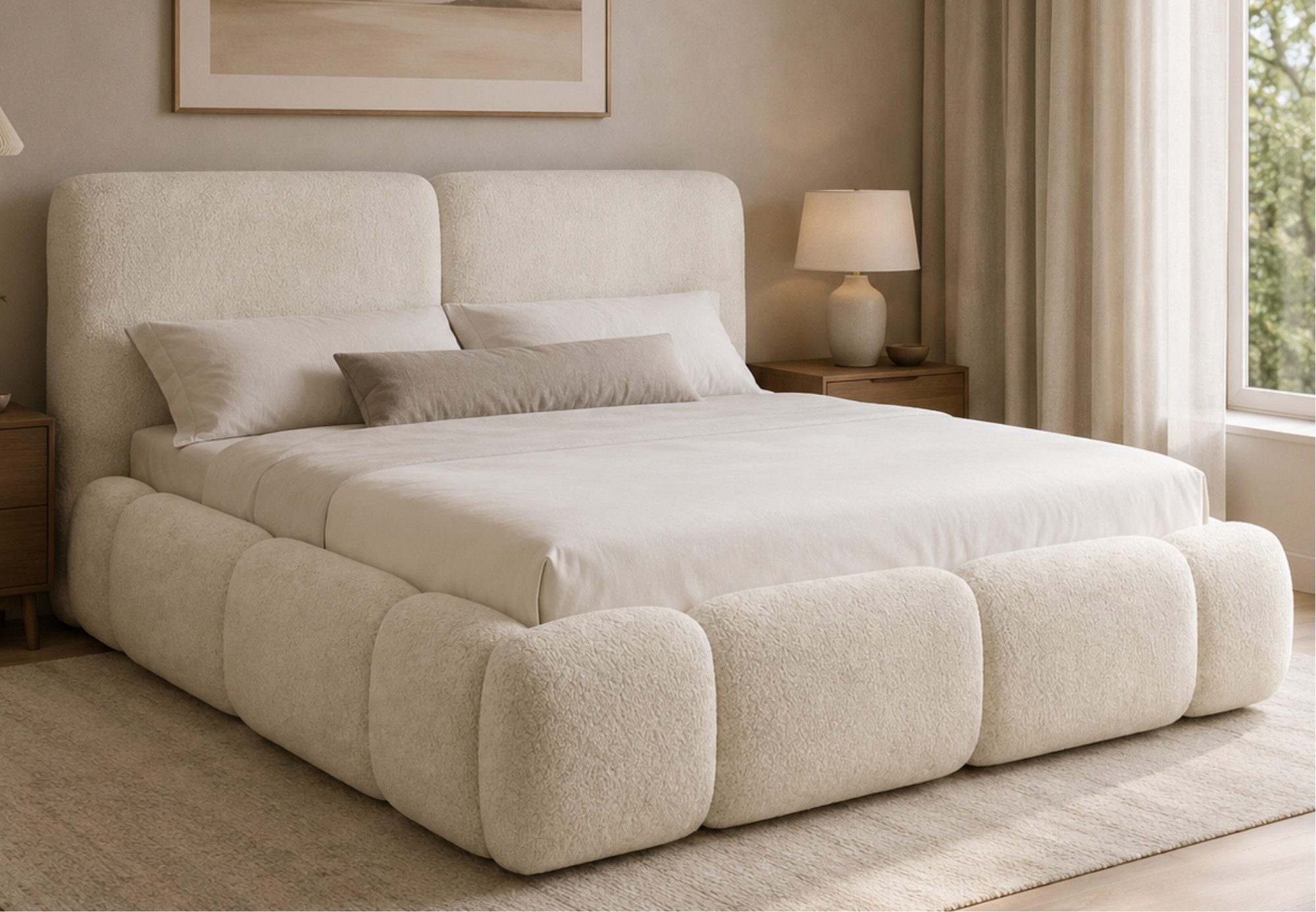 Home Collective Polsterbett Bett Doppelbett Bettgestell mit Lattenrost & Bettkasten Bubble Bouclé (Größen 120x200, 140x200, 160x200, …