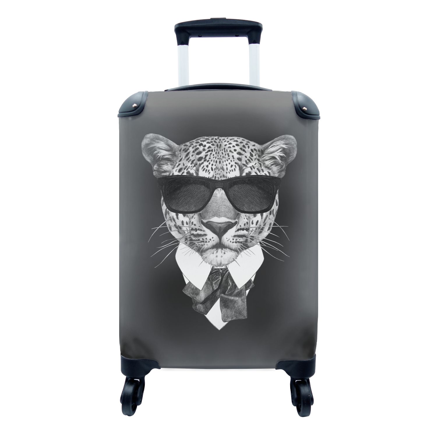 MuchoWow Handgepäckkoffer Leopard - Sonnenbrille - Pack, 4 Rollen, Reisetasche mit rollen, Handgepäck für Ferien, Trolley, Reisekoffer