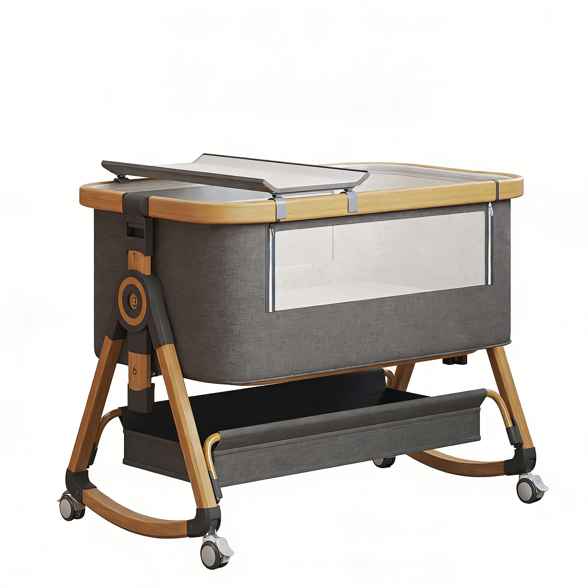 oyajia Beistellbett 3 in 1 Beistellbett Stubenwagen Babybett Baby-Reisebett, 6-stufige Höhenverstellung, mit Rollen, Matratze und Moskitonetz