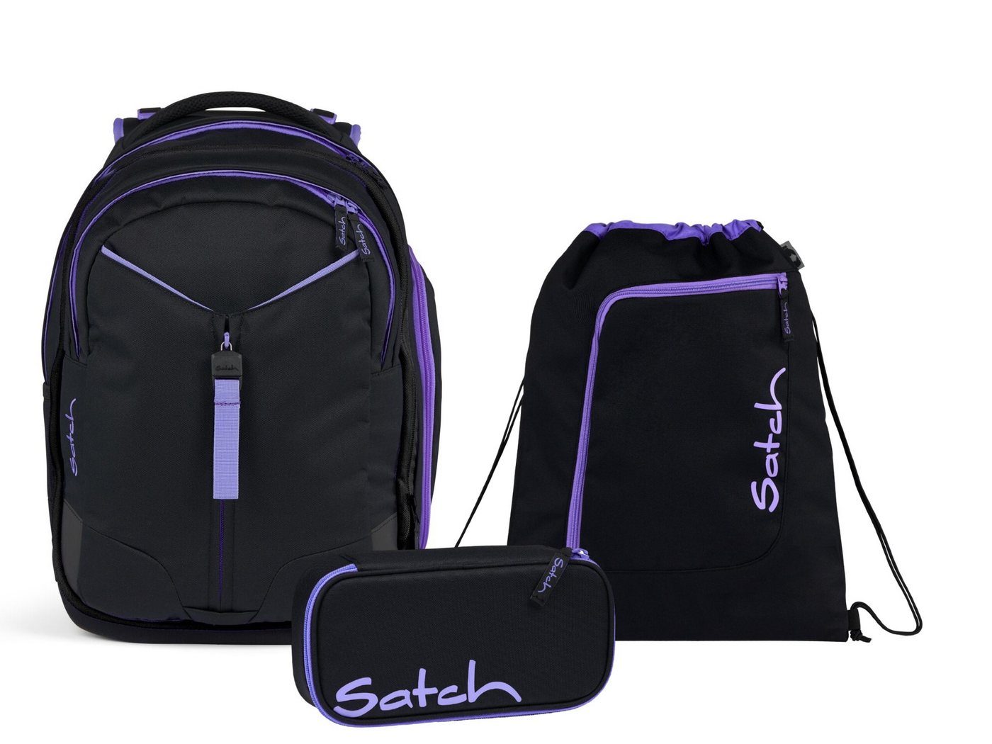 Satch Schulranzen Schulrucksack-Set MATCH Purple Phantom 3-teilig, Kollektion 2024 (3-teilig), Laptop-Fach, Your-Size-System, Schulranzen