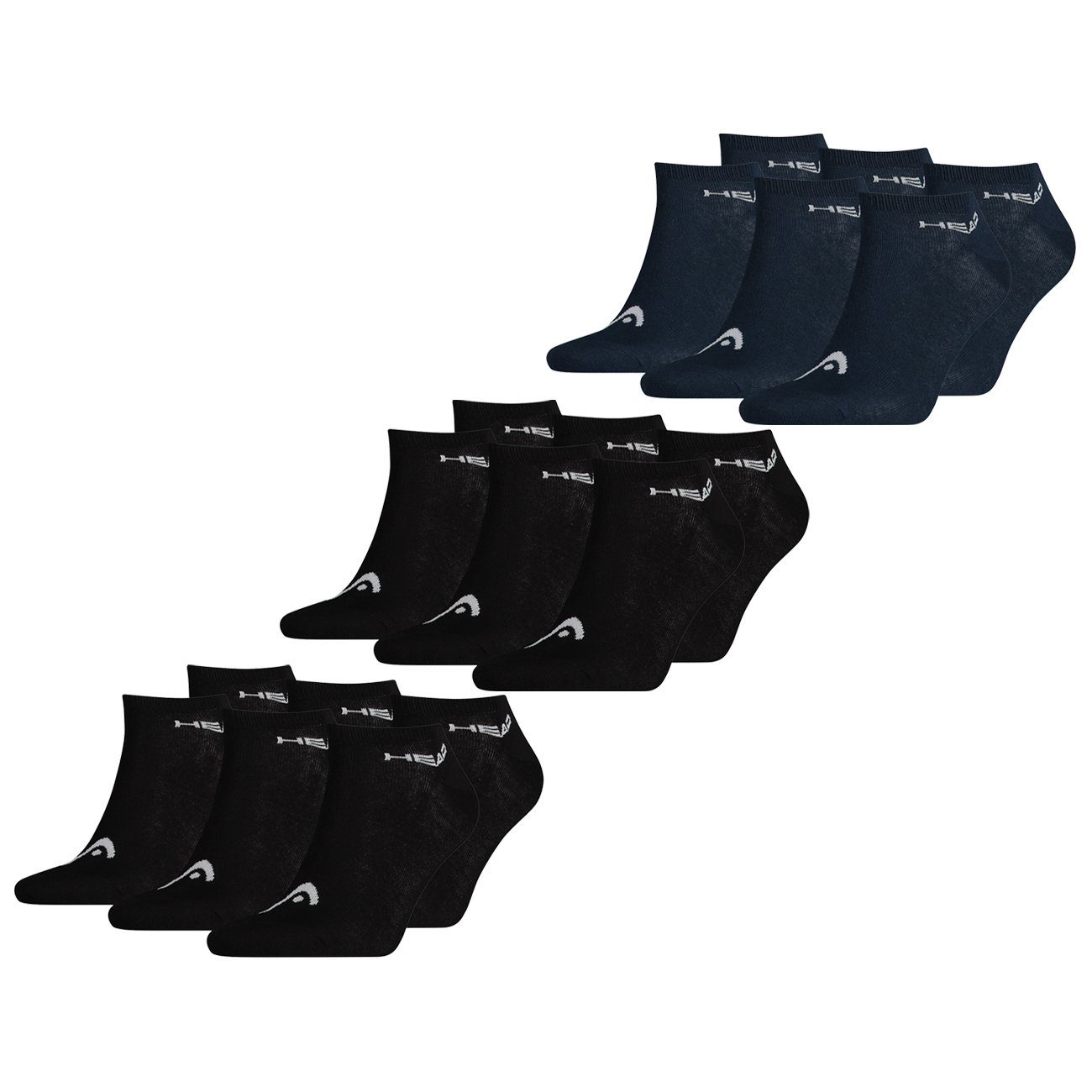 Head Sneakersocken SNEAKER UNISEX - 9er Pack (9-Paar) mit flacher Zehenart 6 Paar Black (200) & 3 Paar Navy (321)
