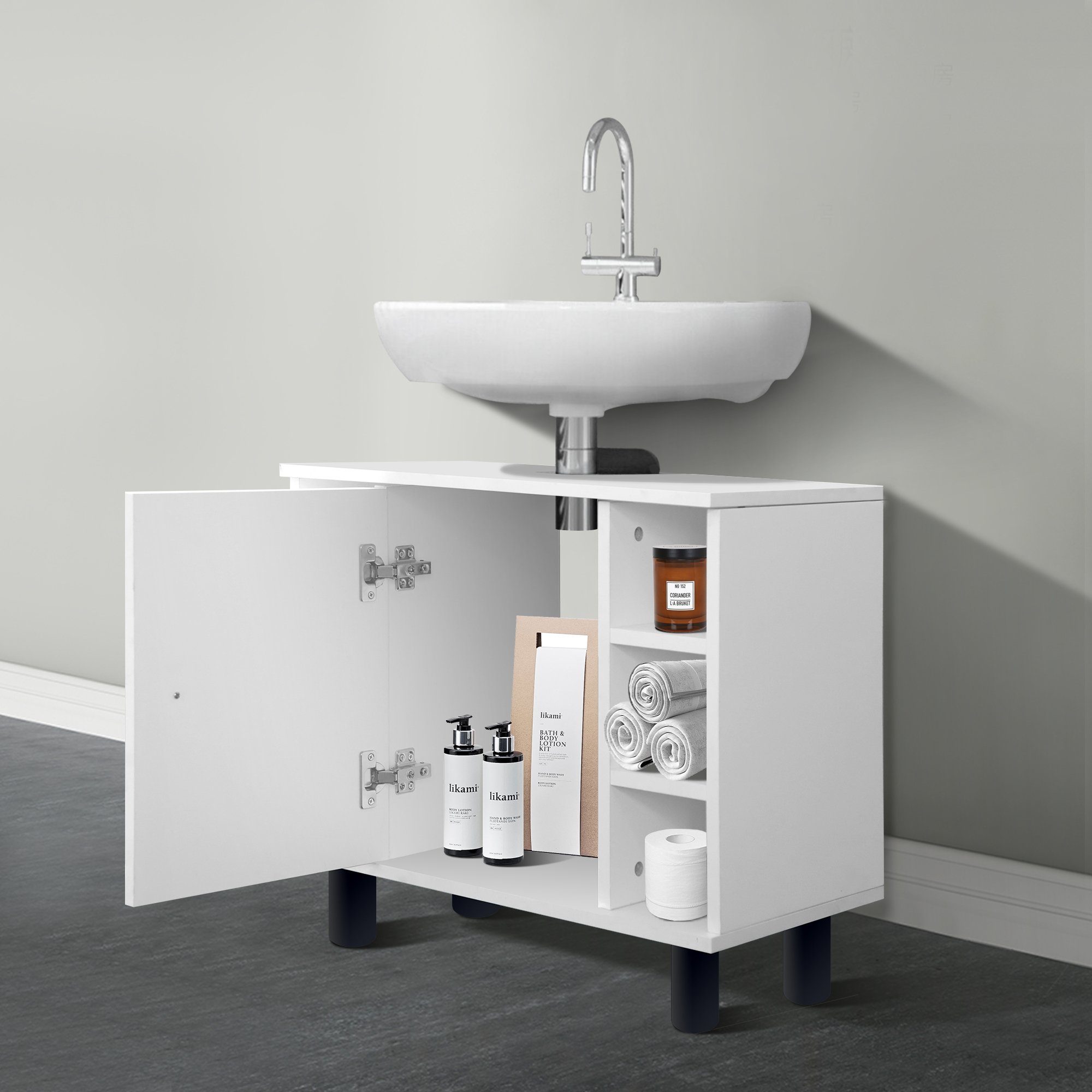 ML-DESIGN Badmöbel-Set Badezimmermöbel Set Badezimmerset Stauraum Badschrank, Spiegelschrank Holz (2-Teilig), im viel 2-teilig Modernen Waschtisch Weiß Stil