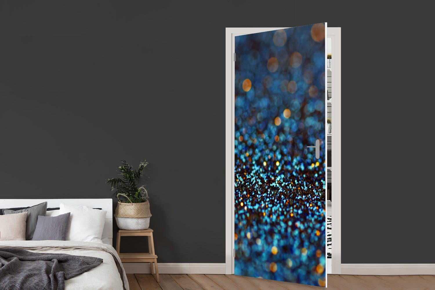 Glitter 75x205 Tür, bedruckt, St), (1 Fototapete Abstrakt MuchoWow - Blau Türaufkleber, für Design, cm Matt, - - Türtapete