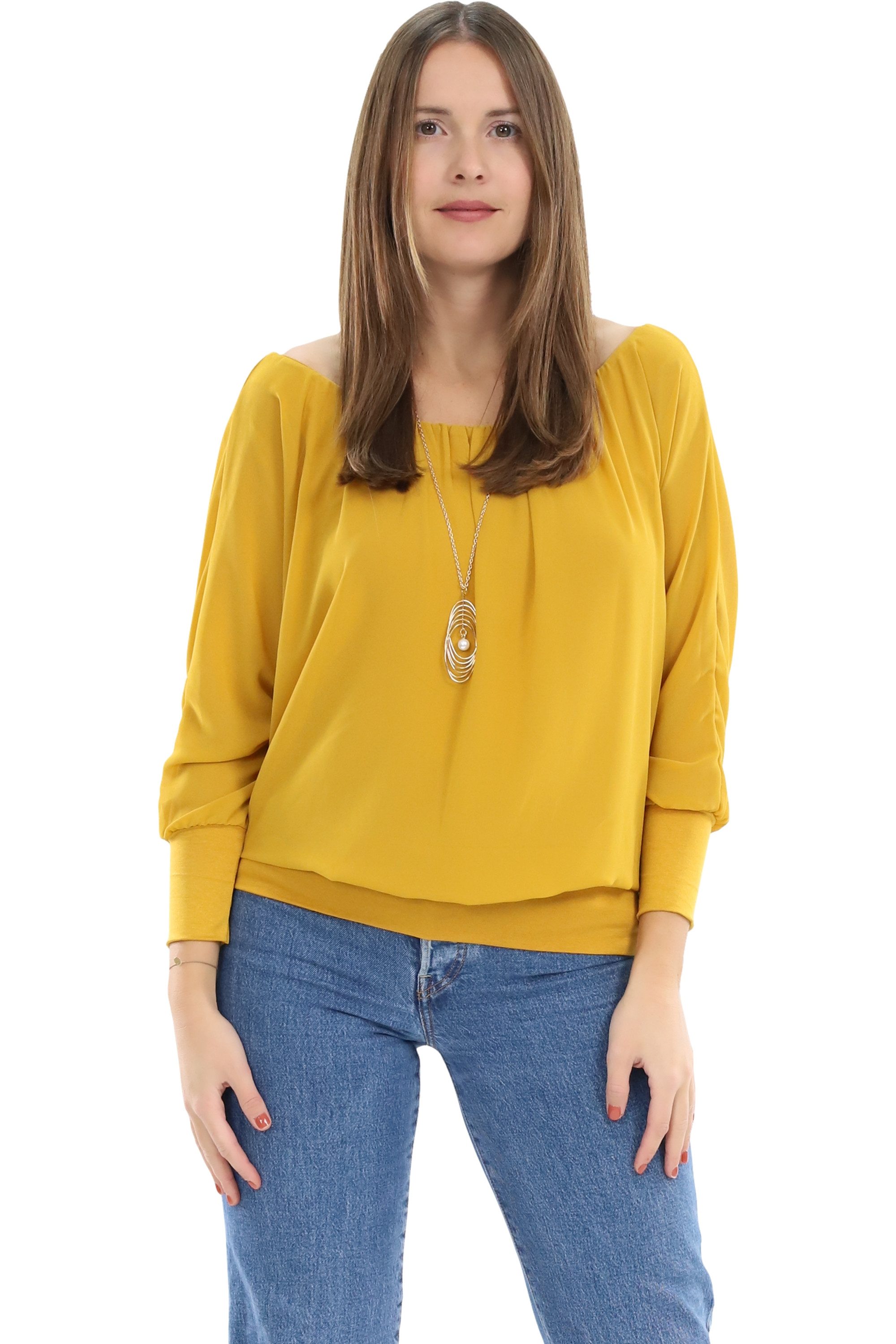 malito more than fashion Chiffonbluse malito Damen Bluse mit passender Kette, Tunika mit ¾ Armen, Blusensh Bluse mit Fledermausärmeln Einheitsgröße – Bild 4 von 5