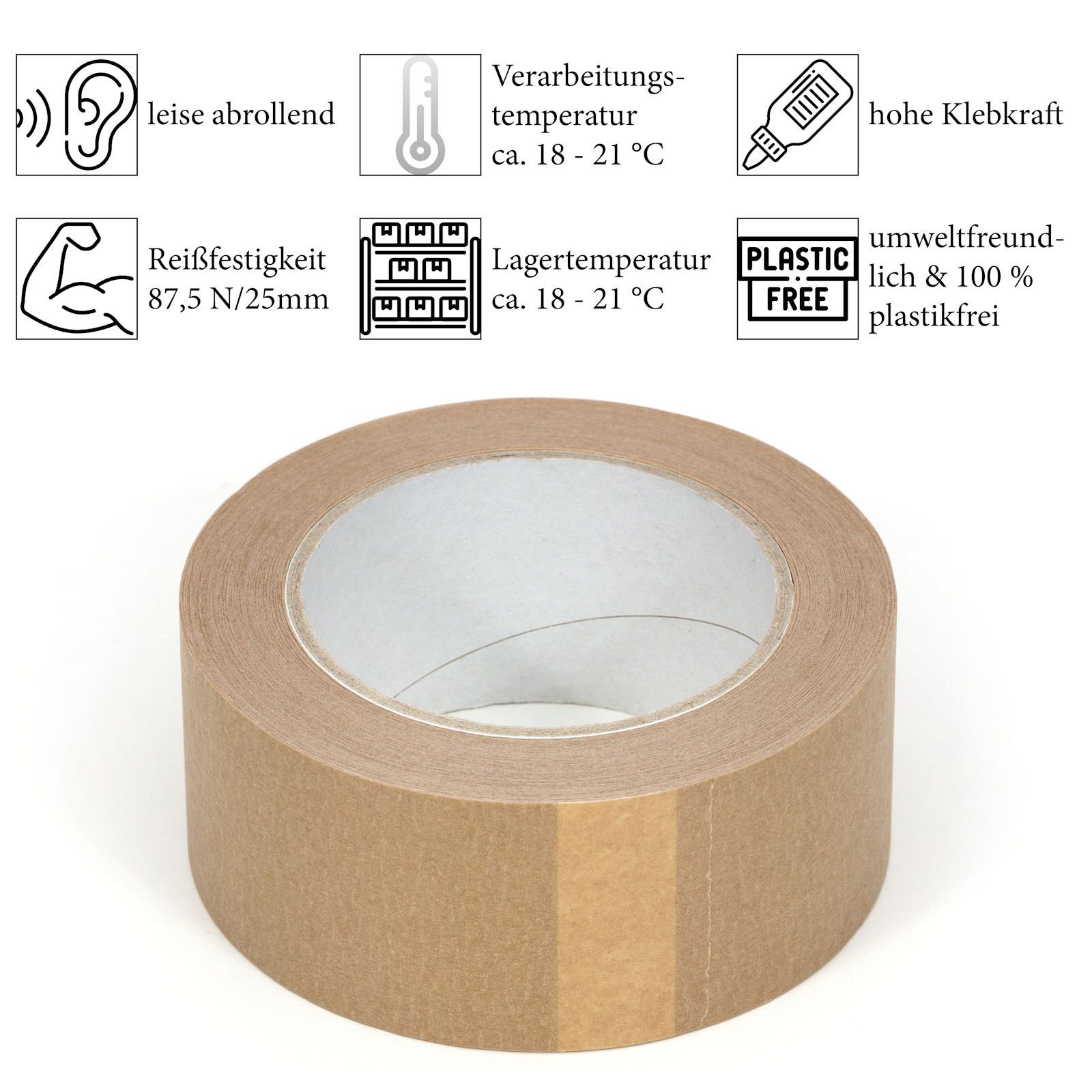 Klebeband KK Kreppband Nassklebeband Verpackungen Rolle) Packband 1-St., (Packung, Papierklebeband umweltfreundlich 1 Braun