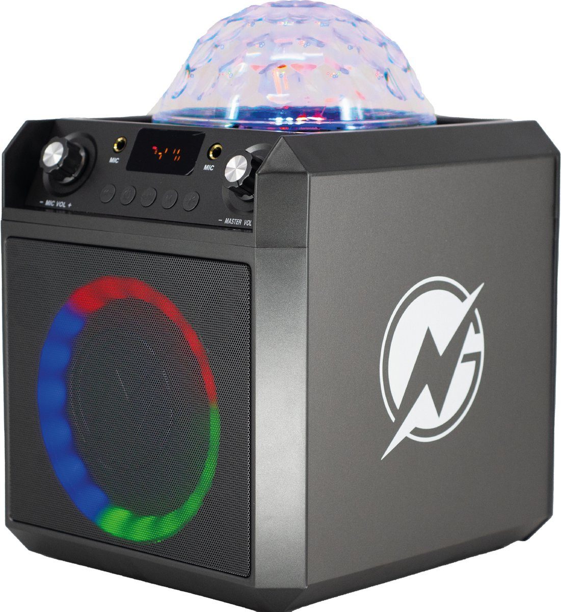 N-GEAR Block Party 602 Space Grey Bluetooth-Lautsprecher (Bluetooth, enthält 2 Mikrofone plus Partylicht)