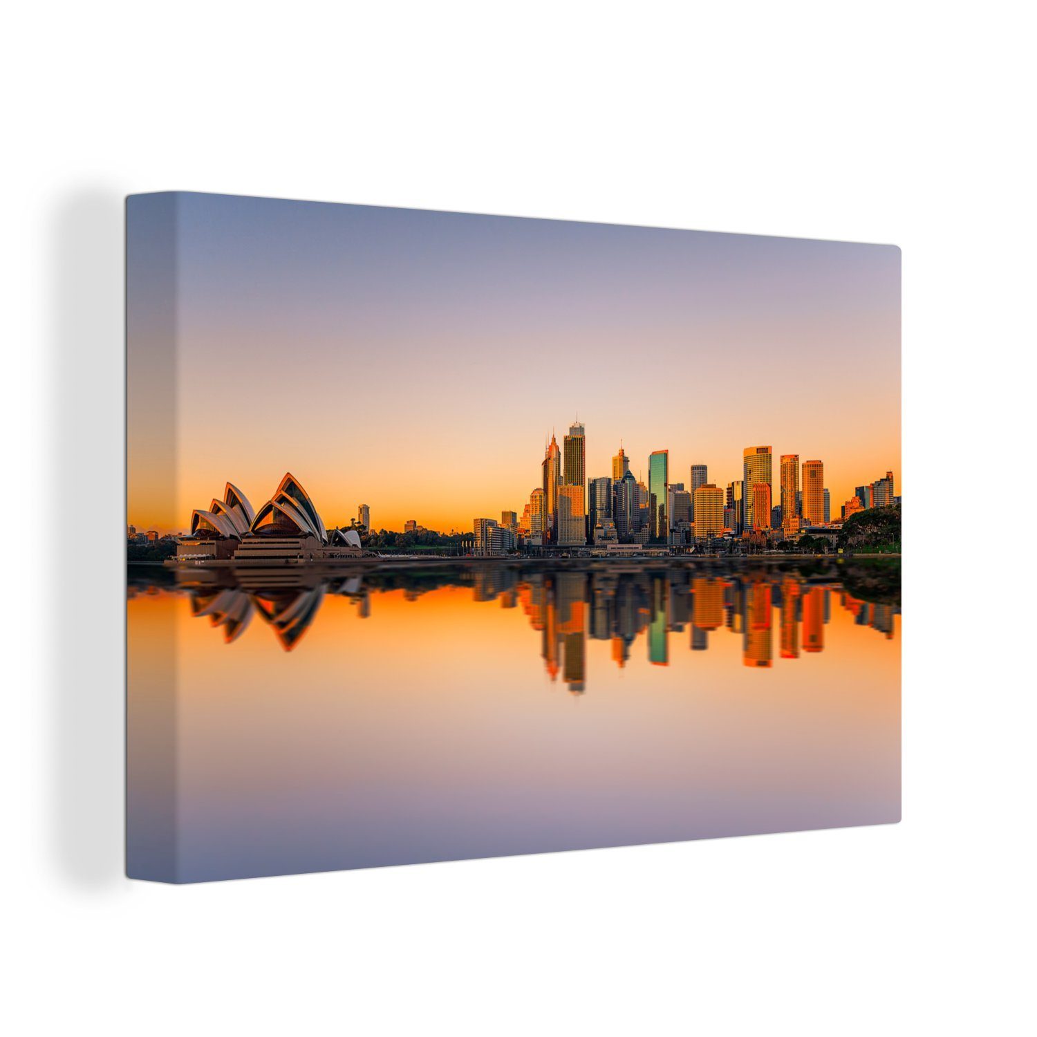 (1 OneMillionCanvasses® Australien, 30x20 cm Wanddeko, Leinwandbilder, Wandbild Sonnenuntergang Aufhängefertig, bei House Leinwandbild Opera Sydney St), in