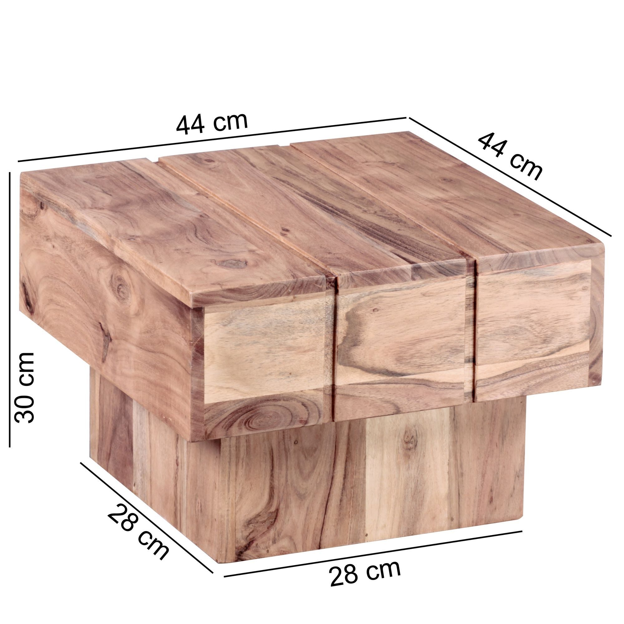 FINEBUY Beistelltisch SuVa3530_1 Massivholz Wohnzimmertisch Ø 44cm Couchtisch Landhaus (Akazie Massivholz 44x44x30 cm, Tisch Quadratisch), Kleiner Wohnzimmertisch, Sofatisch Couchtisch