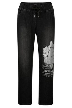 MIAMODA Regular-fit-Jeans Denim-Joggpants Silberdruck Elastikbund