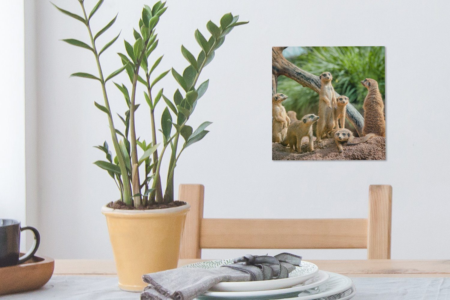 (1 St), Leinwandbild Erdmännchen - Tiere, Bilder Wohnzimmer - für Leinwand Schlafzimmer OneMillionCanvasses® Familie