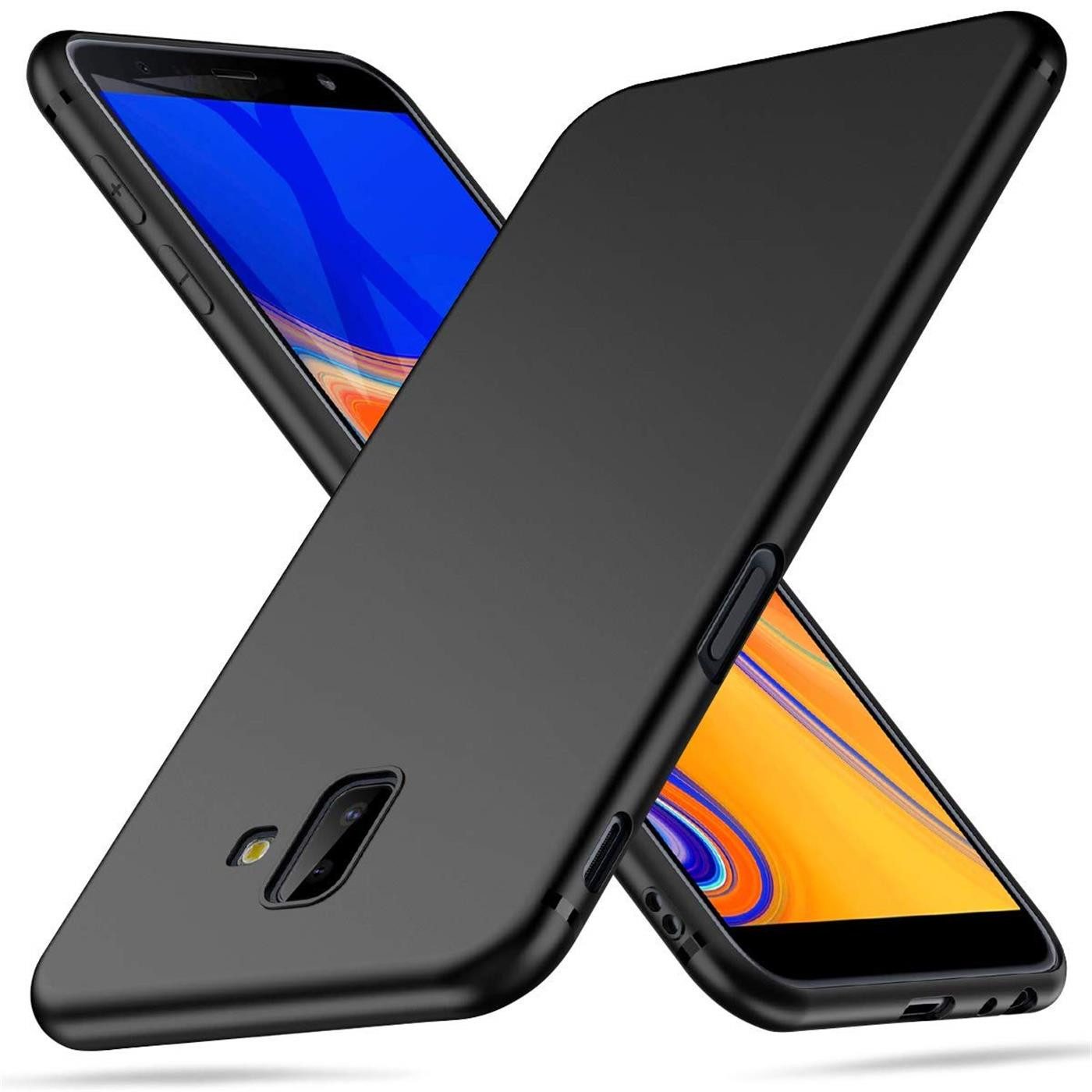 CoolGadget Handyhülle Handy Schutzhülle für Samsung Galaxy J6 Plus matt schwarz 6 Zoll, Silikon TPU Hülle Schutz Tasche Cover schlicht Slim Case