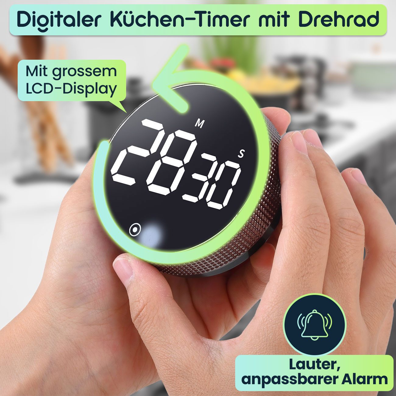 shop'n smile ideoon Küchentimer Digitaler Küchen-Timer mit Drehrad, Magnet, Alarm & LCD-Display Präzise Zeiteinstellung von 0 bis 99 Min. per Drehrad – Bild 2 von 5