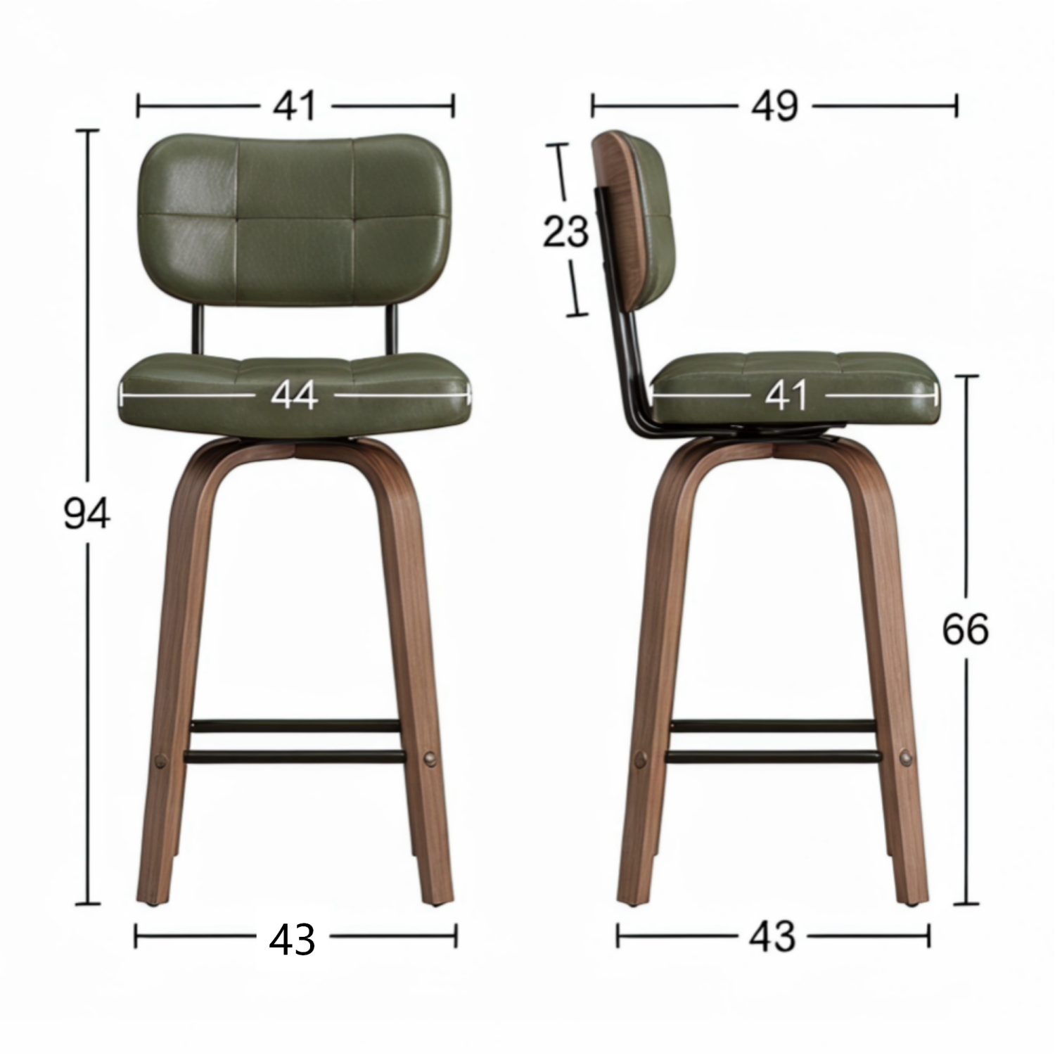 ANYSUN Barhocker 2er Set Barstühle mit Rückenlehne,360° Drehbare Hocker mit Fußstütze (Barhocker Curve,mit gebogener Holz-Sichel-Rückenlehne & Metallrahmen), fü – Bild 4 von 5