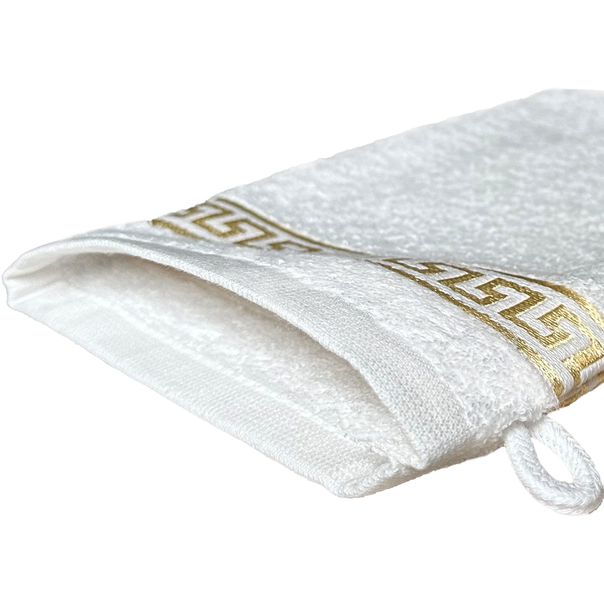Belle Arti Handtücher 2er SET Mäander Waschlappen Handtuch Weiss Gold 15 cm x 21 cm, Frottee (2-St), schwarz, weiss, beige, rot, gold, 100% Baumwolle, Frottee, eingestickt