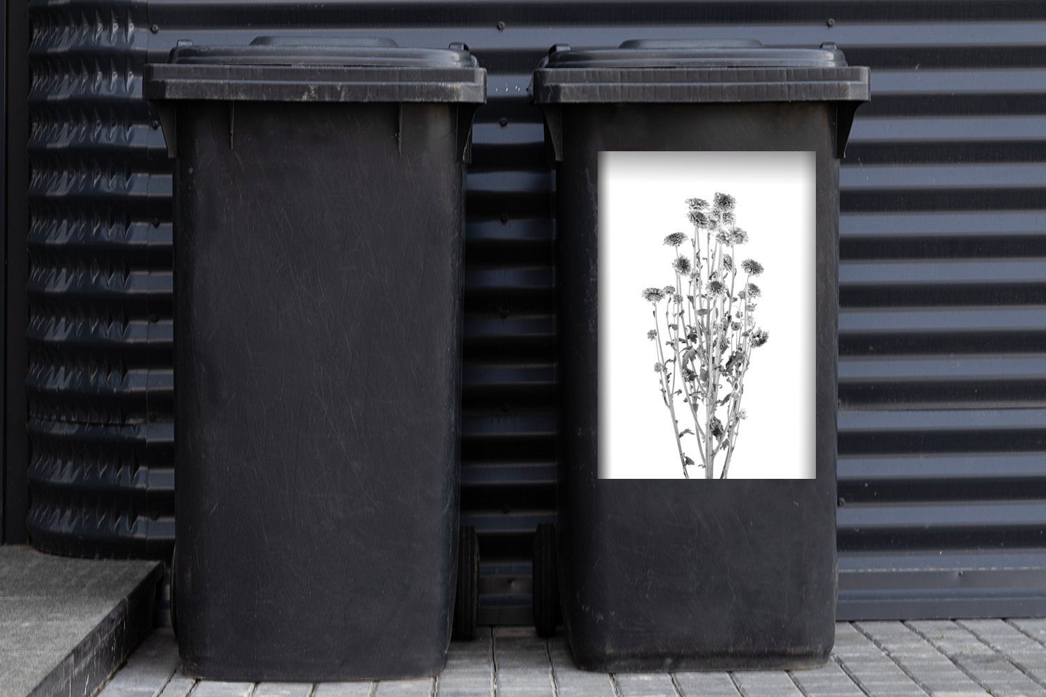 weißem Getrocknete Mülleimer-aufkleber, - weiß Sticker, und lila Wandsticker Hintergrund schwarz MuchoWow auf St), Abfalbehälter (1 Blumen Container, Mülltonne,