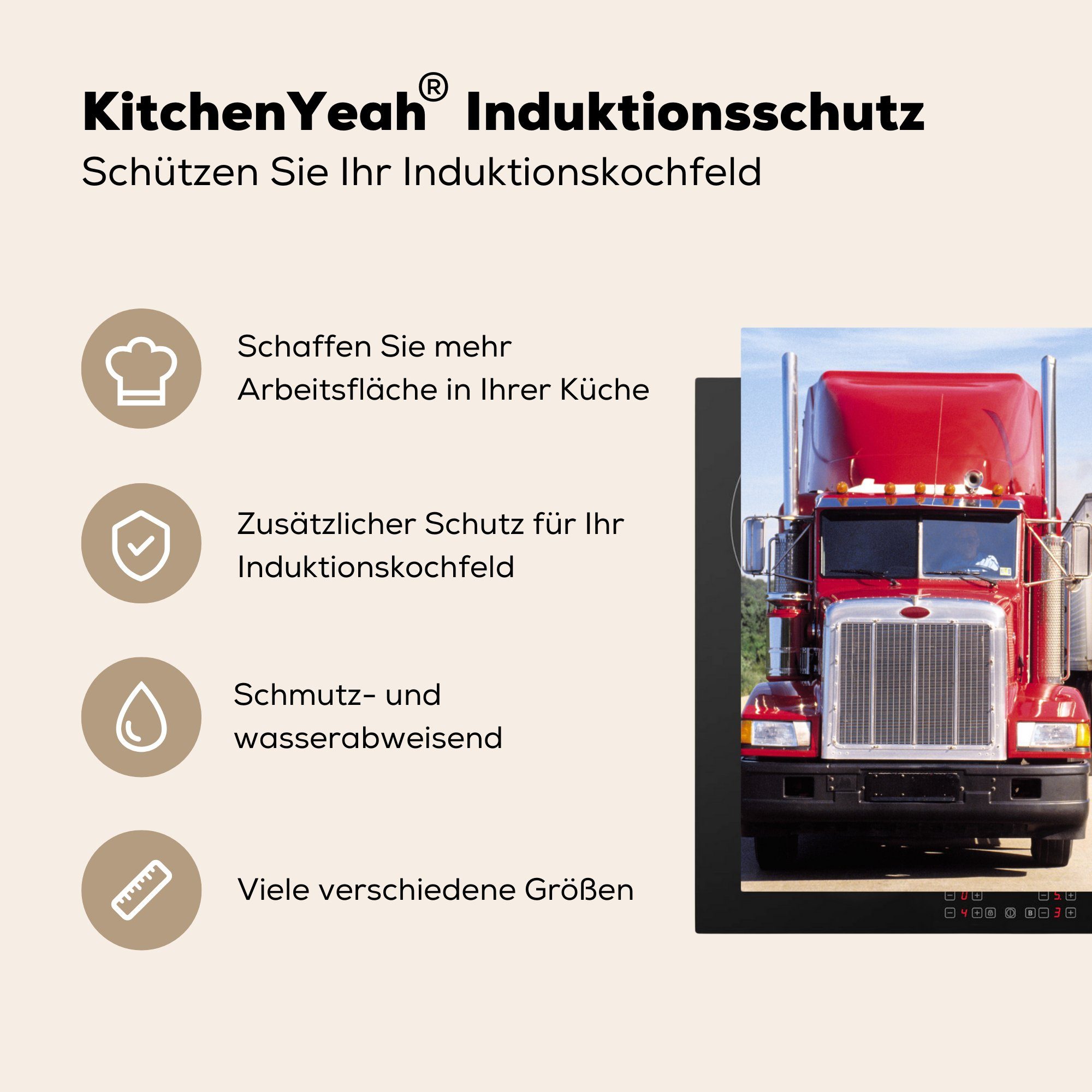 Rot Straße, für - (1 Ceranfeldabdeckung, MuchoWow Lastwagen Arbeitsplatte tlg), cm, - Vinyl, Herdblende-/Abdeckplatte 78x78 küche