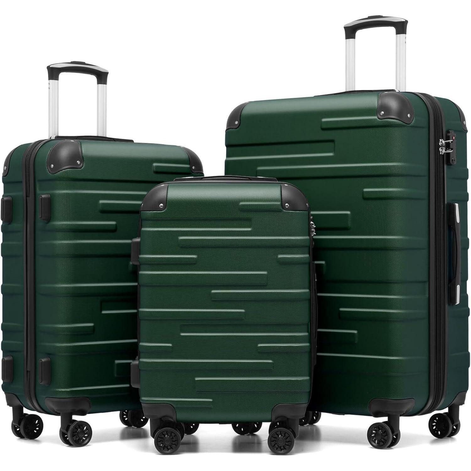 LuxusKollektion Kofferset Hartschalen-Koffer Set 3-teilig Erweiterbares Gepäck Dunkelgrün