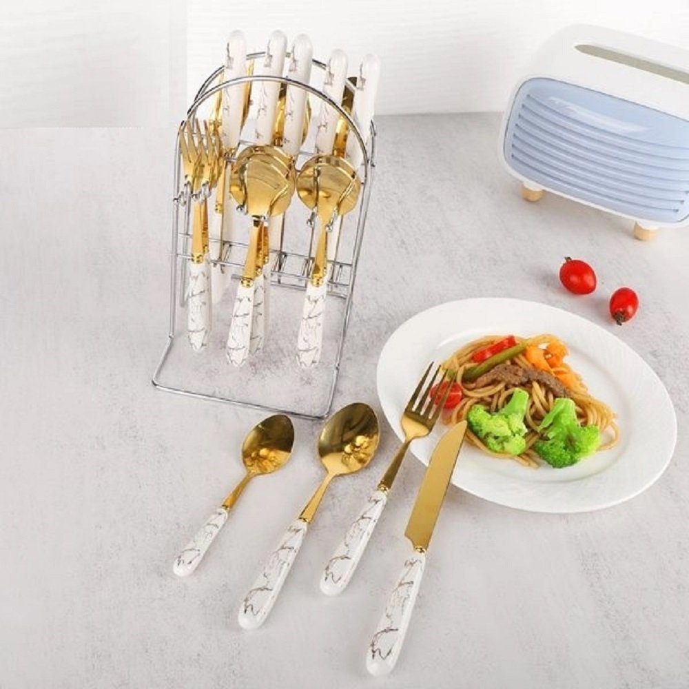 ZELLERFELD Besteck-Set 24-Teilig Besteck Set mit Ständer Essgeschirr Edelstahl Gabel Messer, Edelstahl