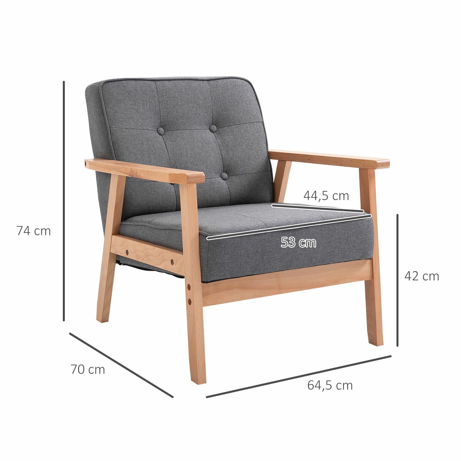 HOMCOM Sessel Polsterstuhl mit Armlehnen – Bild 4 von 5