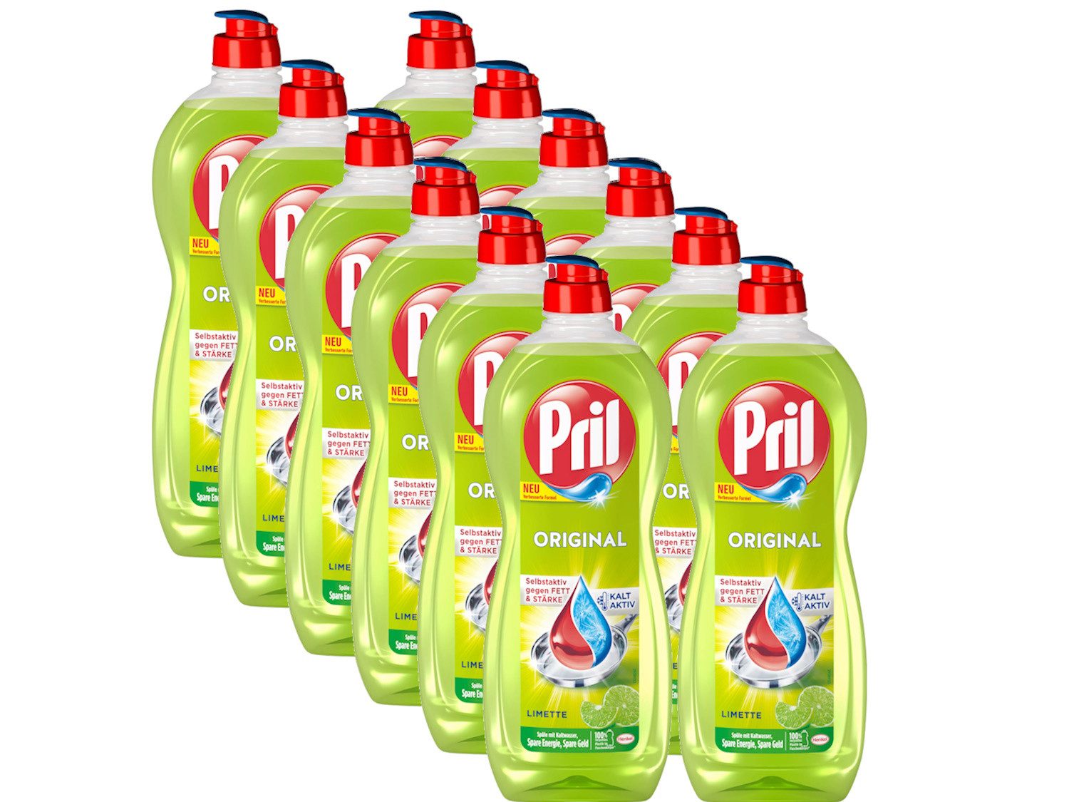 PRIL Original Limette Geschirrspülmittel (Spar-Pack, [12-St. mit höchster Fettlösekraft, für sauberes Geschirr in kaltem Wasser frischer Limettenduft)