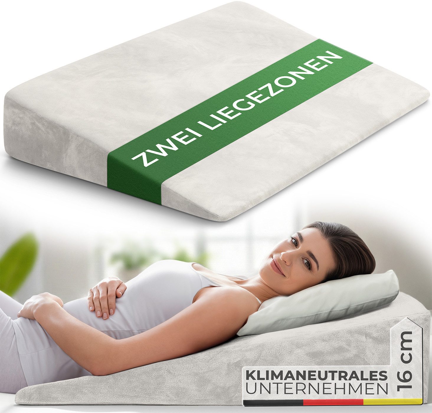 Well B4 Keilkissen für Bett und Couch, Matratzenkeil [mit 2 Liegezonen], Rückenkissen, für Reflux, Bequemes Reflux Kissen und Lesekissen zur Schlaferhöhung, oder als Rückenlehne
