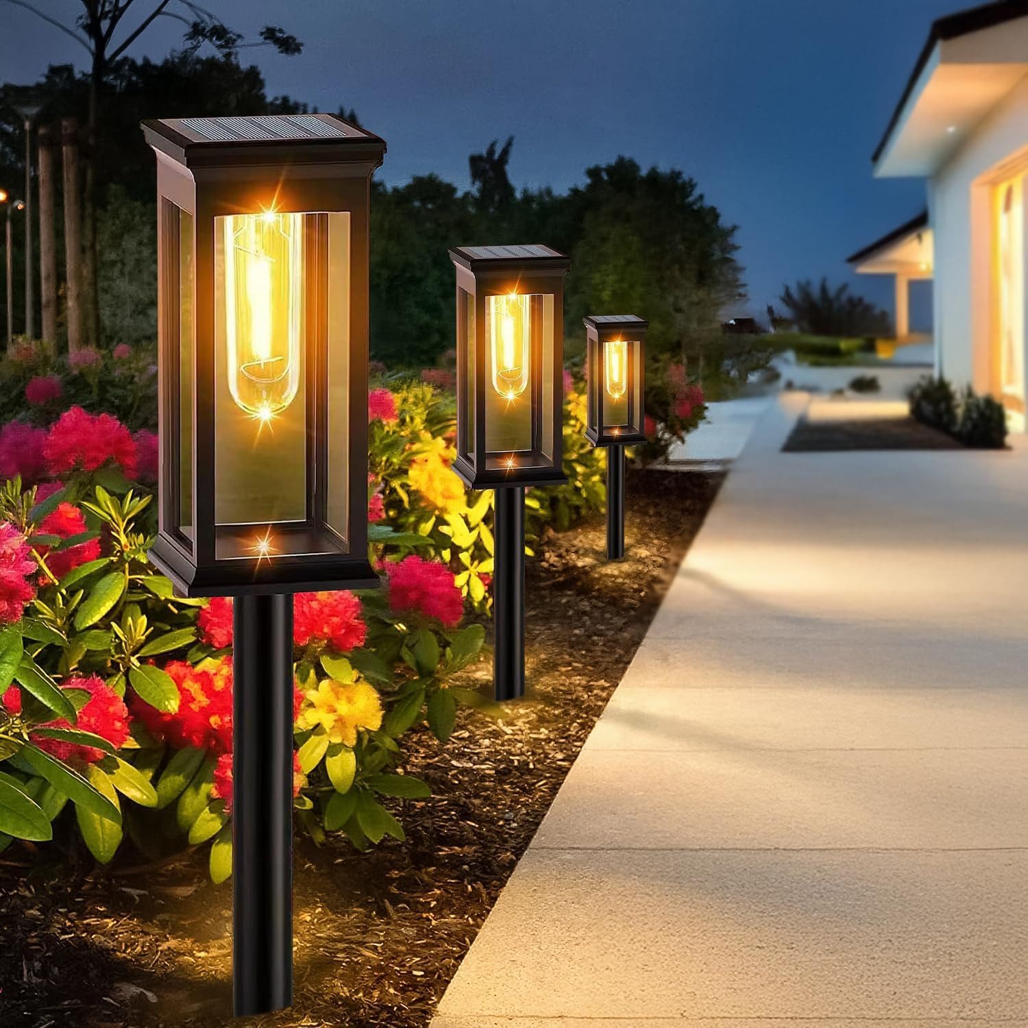 Fyrove LED Solarleuchte Solarlampen, Solarlampen für Außen Garten, Metall Solar Gartenleuchten für Außen Garten Draußen Balkon, IP65 Wasserdicht Solarlaterne für Auße