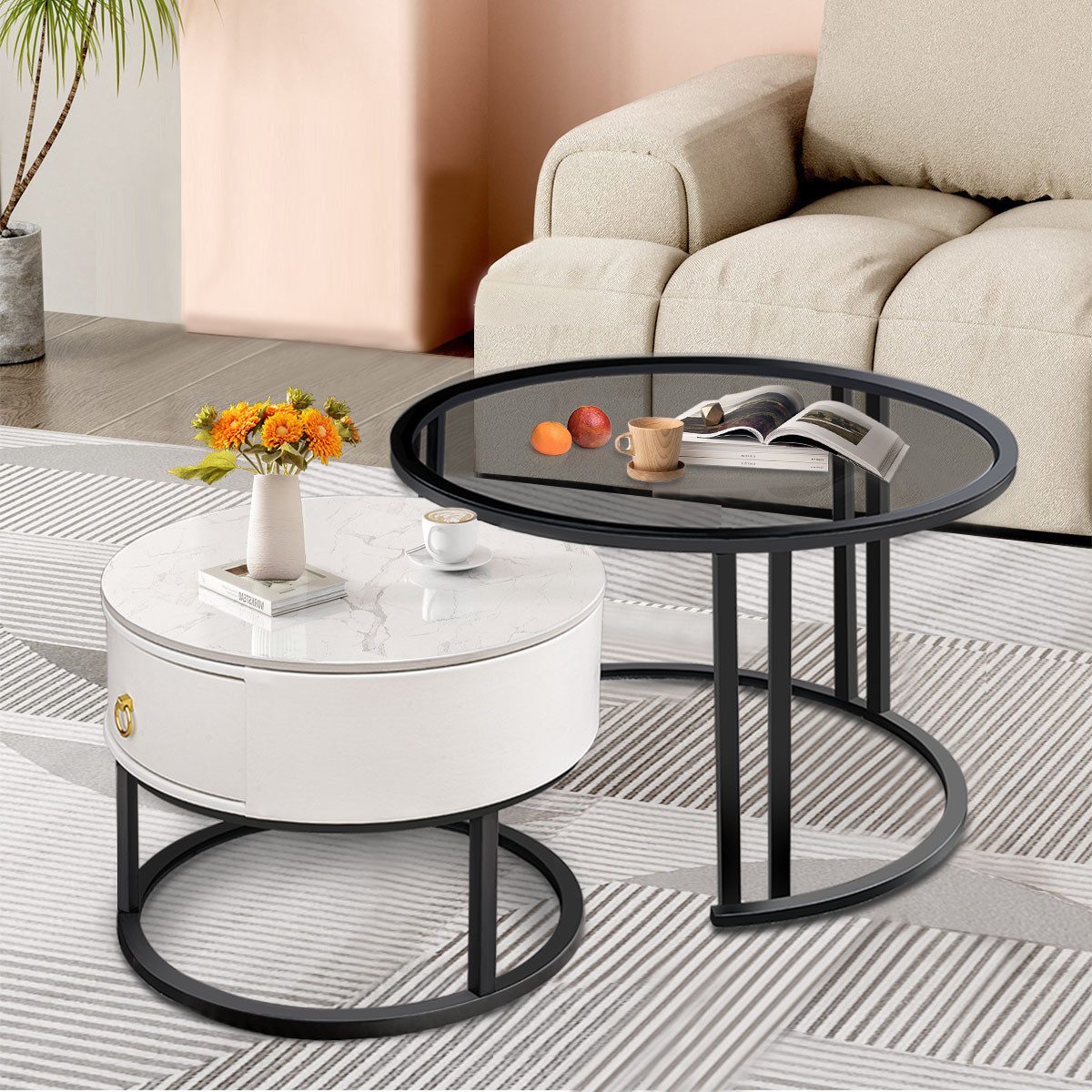 MULISOFT Beistelltisch Satztisch Couchtisch Set Ø70x45 günstig online kaufen