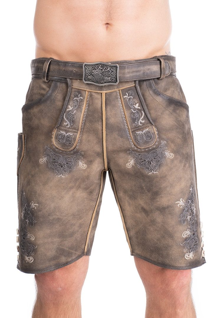 Maddox Trachtenlederhose Lederhose Herren kurz - ALTREI - kiesel