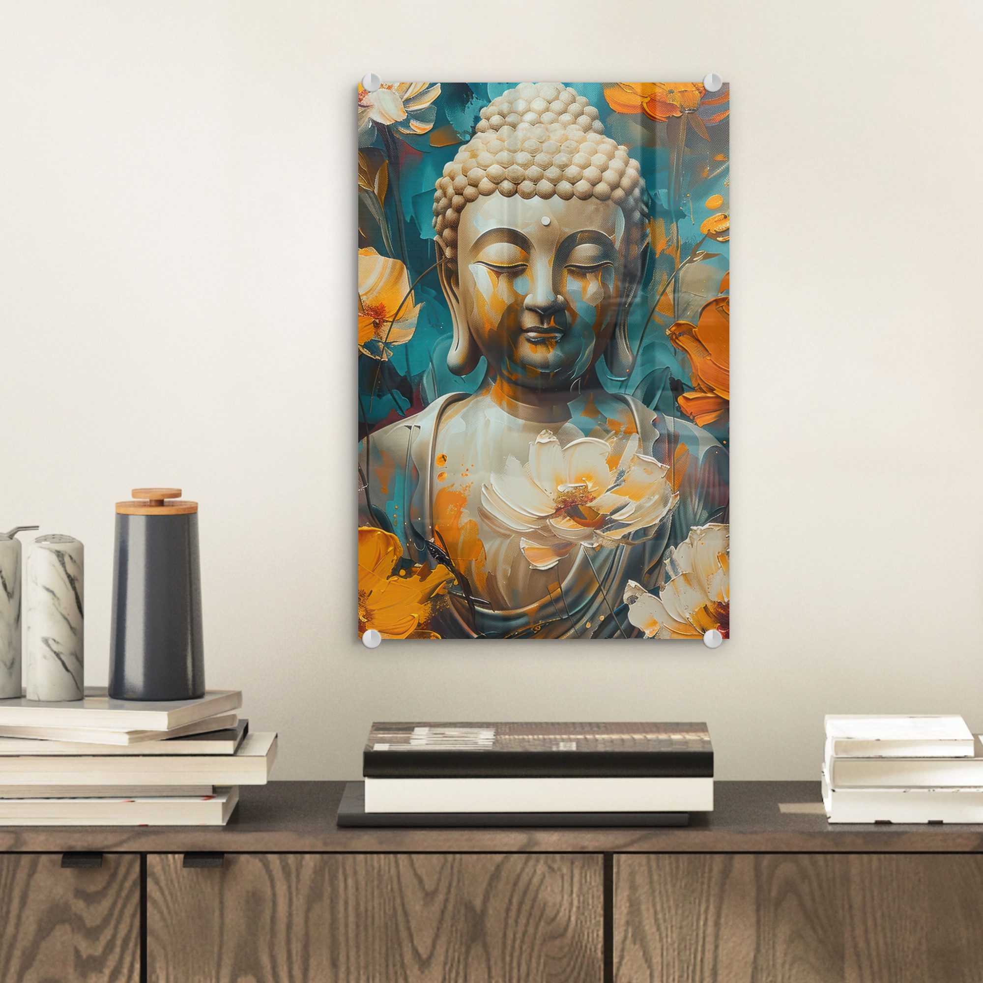MuchoWow Acrylglasbild Buddha - Blumen - günstig online kaufen