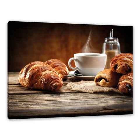 Pixxprint Leinwandbild Croissant zum Kaffee, Croissant zum Kaffee (1 St), Leinwandbild fertig bespannt, inkl. Zackenaufhänger