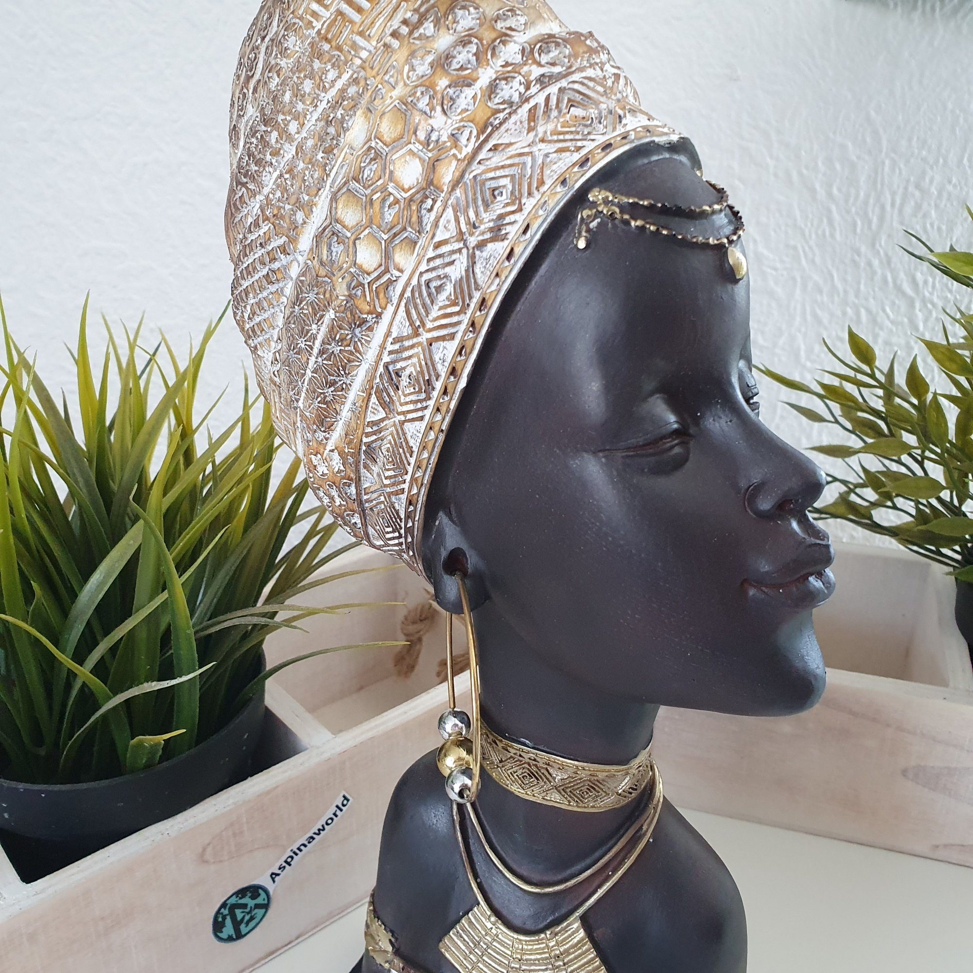 Aspinaworld Dekofigur 30 mit cm Frauenbüste Kopftuch Afrikanische Dekofigur