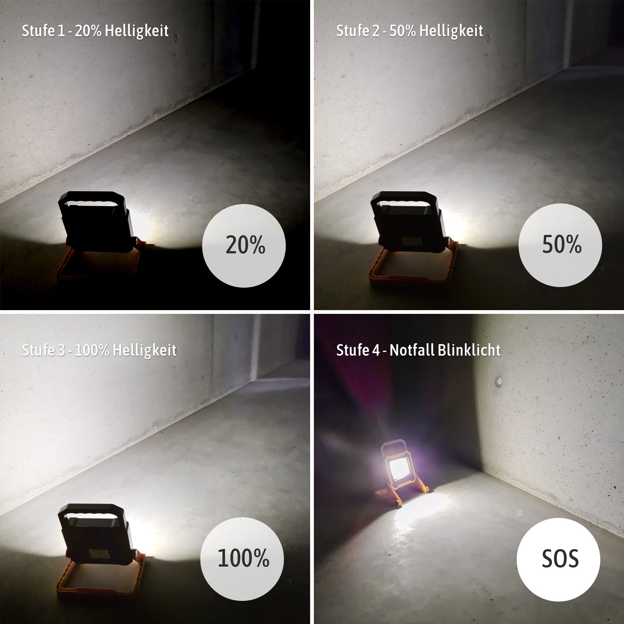 SSC-LUXon LED Gartenstrahler LED Akku Baustrahler 10W mit USB Powerbank - Arbeitsleuchte, Neutralweiß – Bild 5 von 5