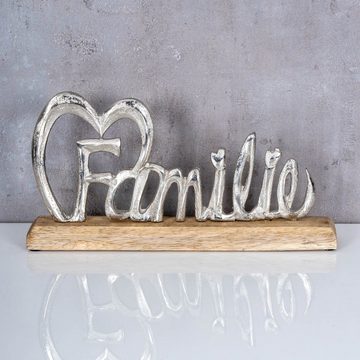 Levandeo® Deko-Schriftzug, Familie Schriftzug Silber L30cm Metall Mango Holz Aufsteller