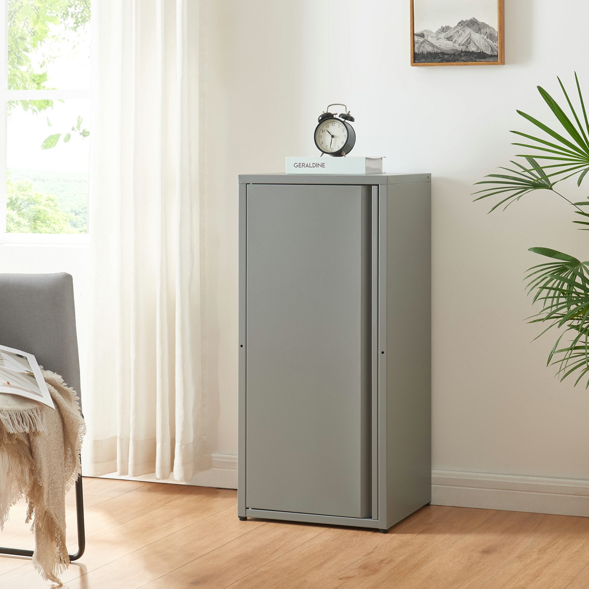 en.casa Mehrzweckschrank »Burlöv« mit 1 Tür und 2 Ablagen 88x40x35 cm Grau