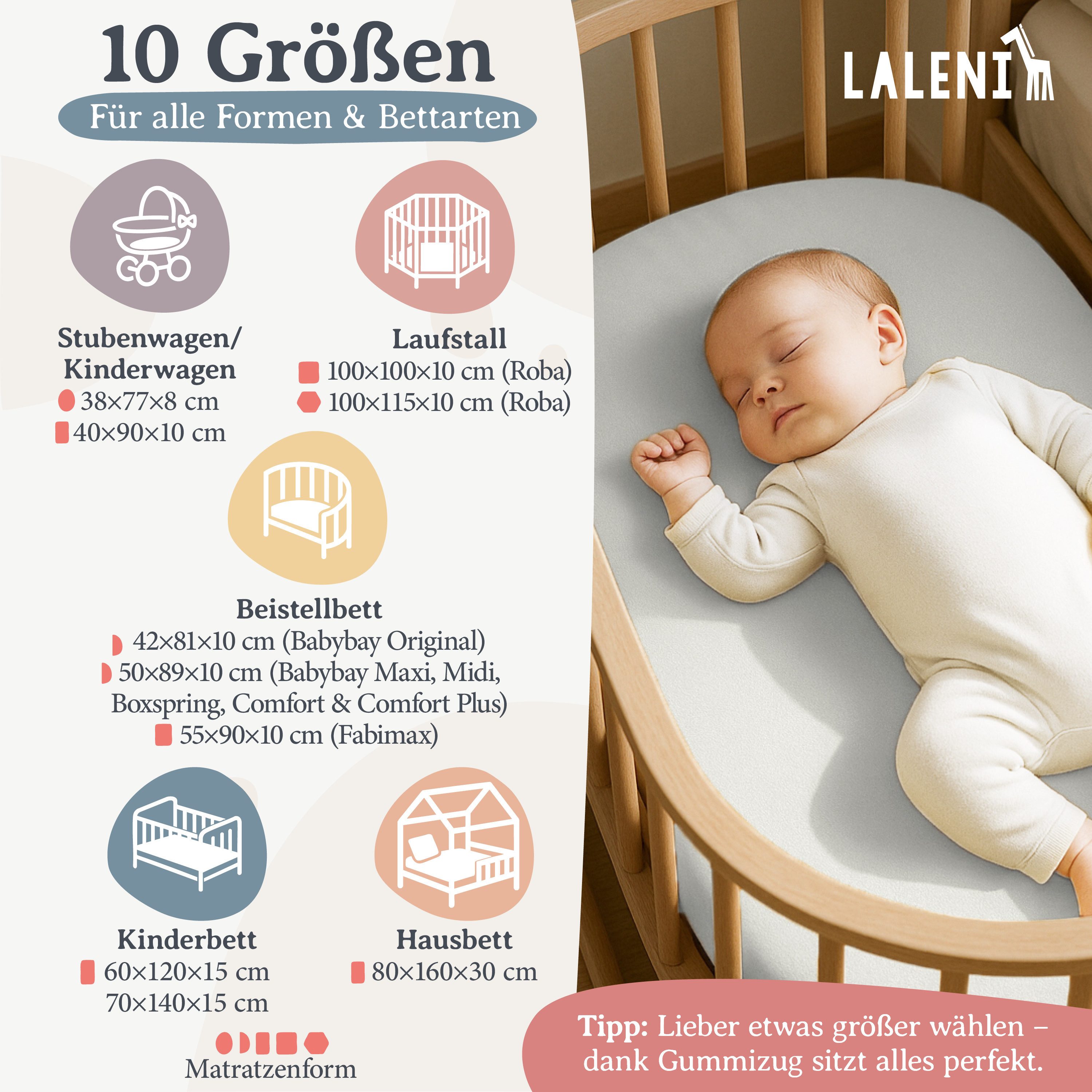 Laleni Spannbettlaken Atmungsaktives weiches und wärmendes Spannbettlaken, Baumwolle, Gummizug: rundum, (1 Stück), Kinderbett, Spielgitter, Wiege oder Stubenwagen mit Rundumgummizug