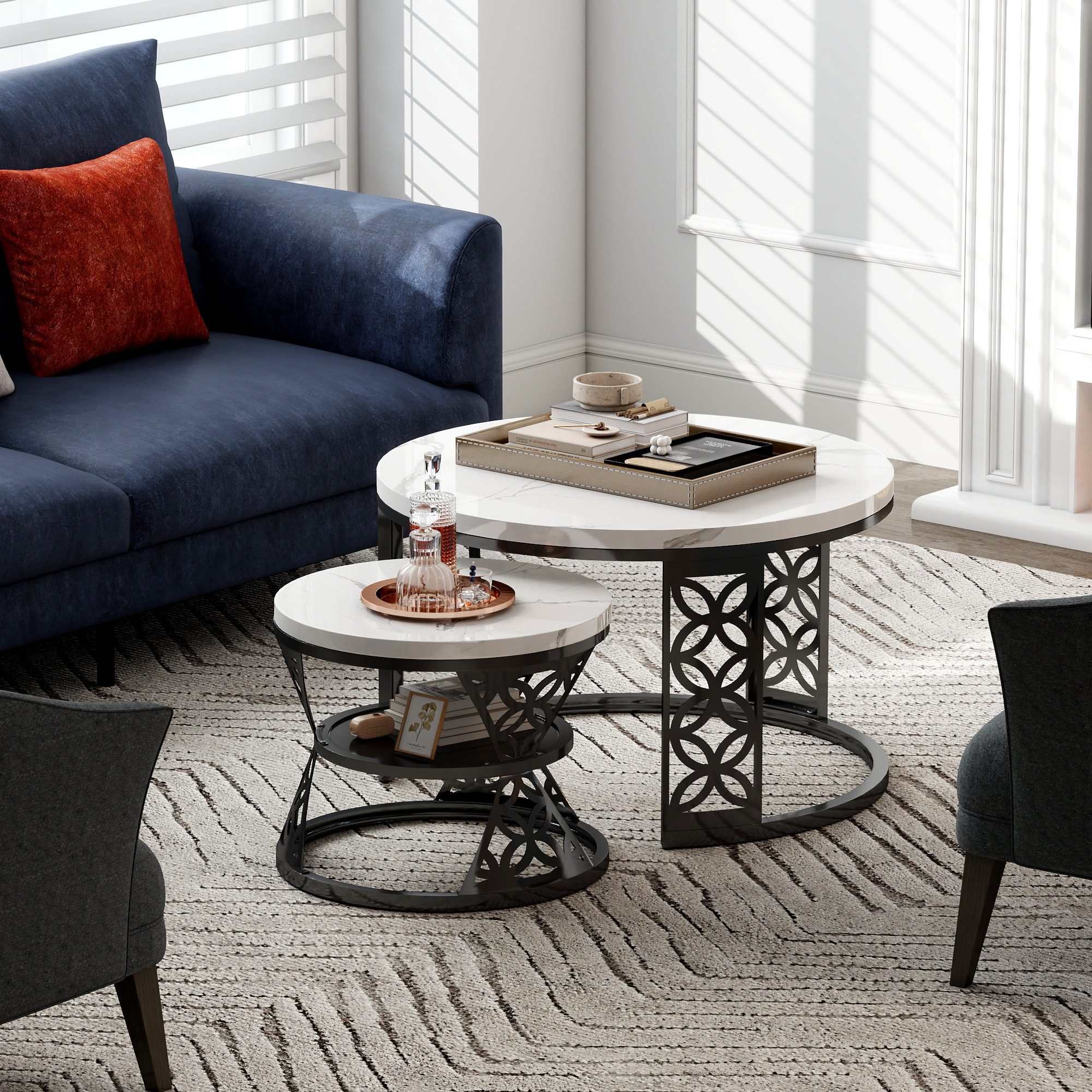 HAUSS SPOLE Couchtisch rund 2er-Satztisch Beistelltisch Sofatisch mit hitze günstig online kaufen