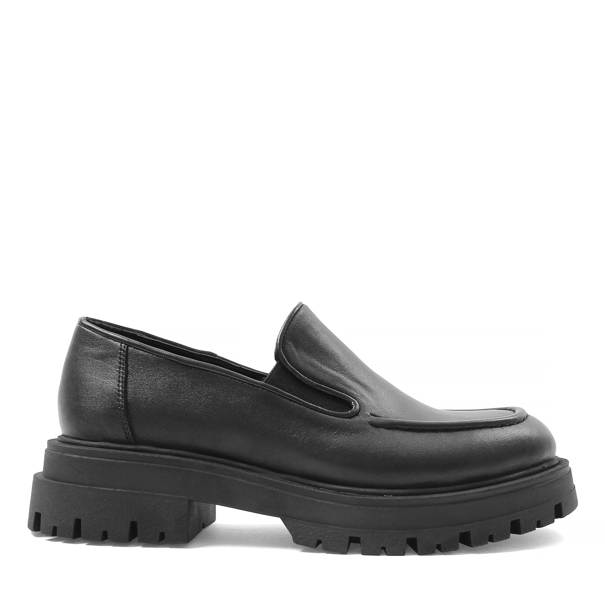 Celal Gültekin Plateau Blockabsatz Profilsohle Slipper Damen Loafer Glattleder, Echtleder-Futter & Decksohle, Schwarz, 39
