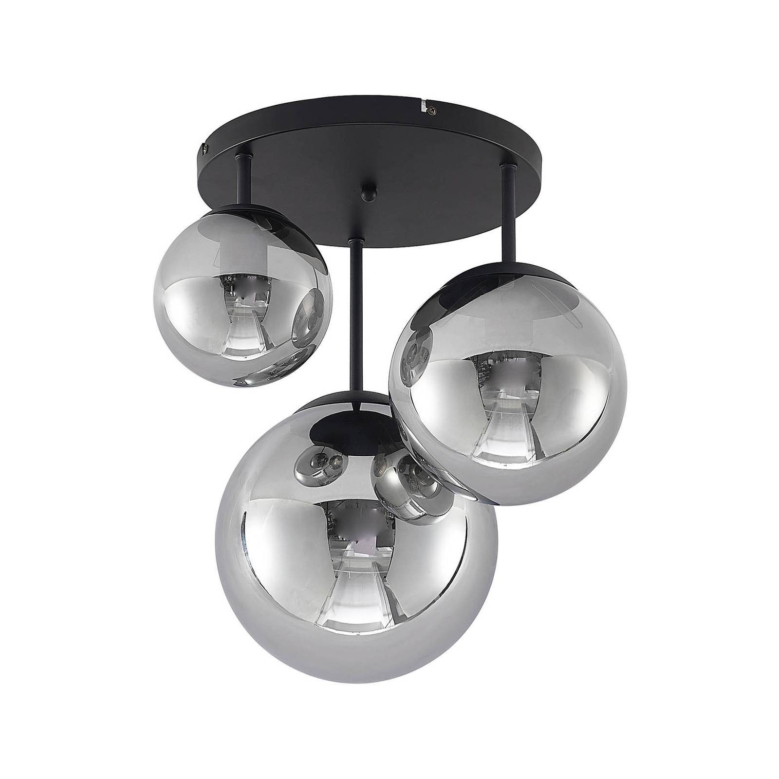Lindby Deckenleuchten Teeja, Glas Schwarz IP20, 3 x 15 W LED