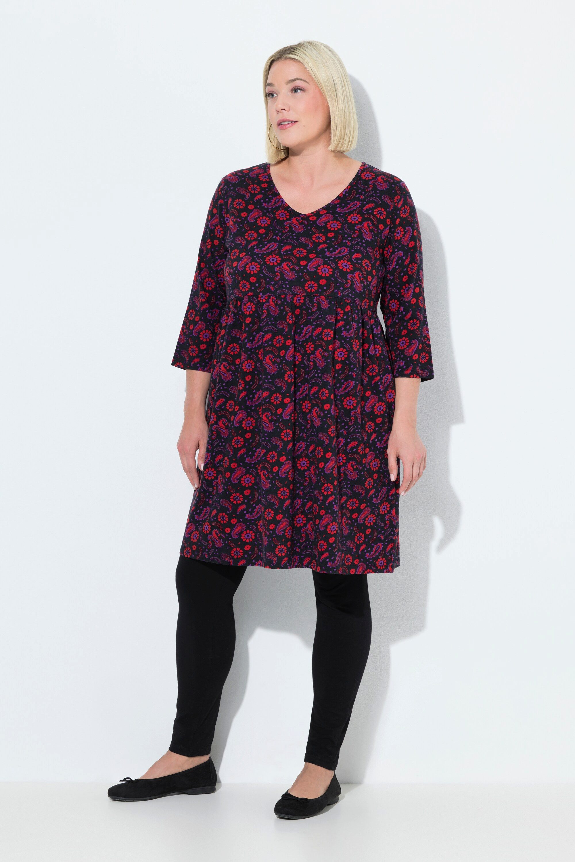 Ulla Popken Jerseykleid Jerseykleid A-Linie V-Ausschnitt günstig online kaufen