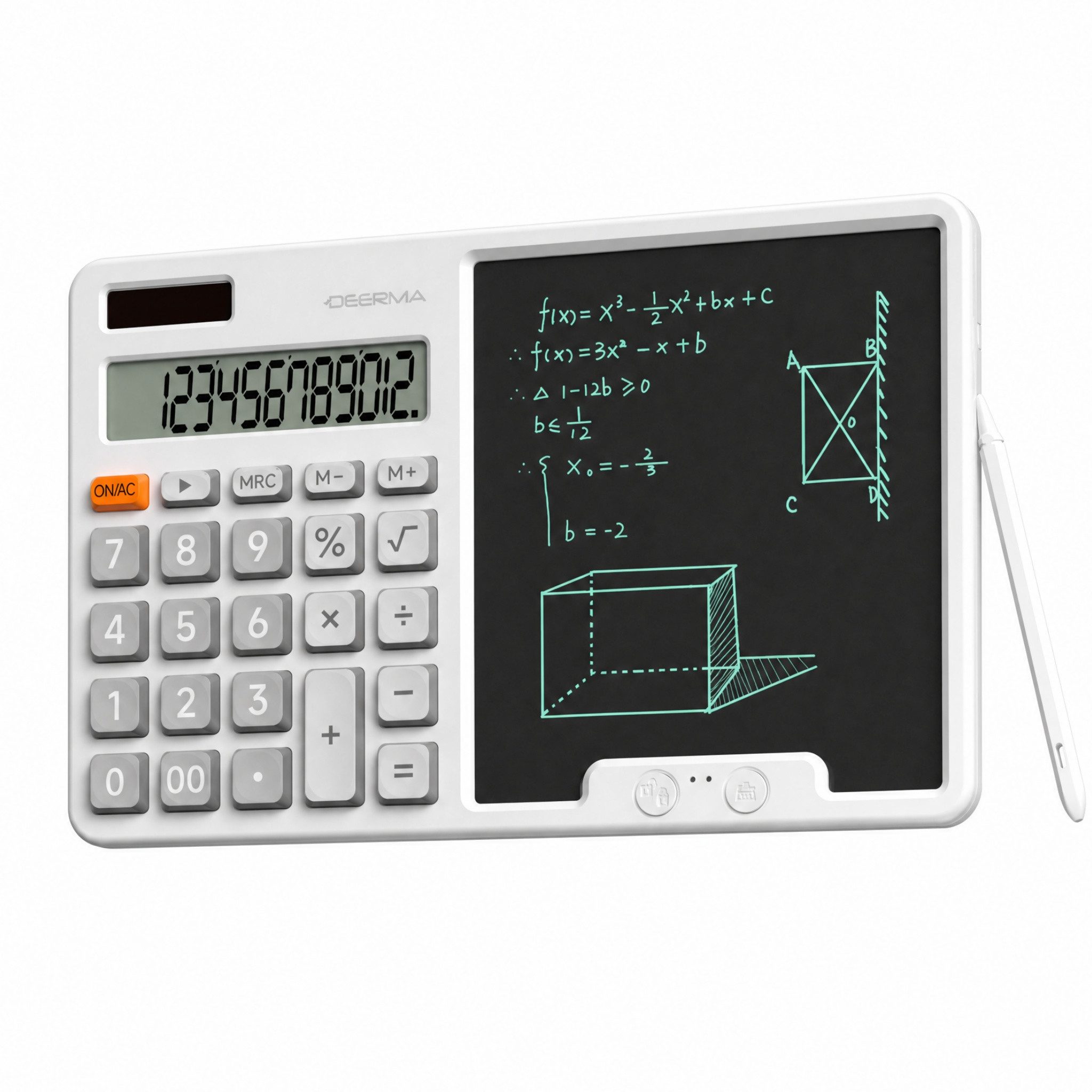 Blossom Taschenrechner Wissenschaftlicher Taschenrechner, mit löschbarem LCD-Schreibtablet, 12-stelliger Solar- & Akku Tischrechner mit Notizblock für Büro Schule