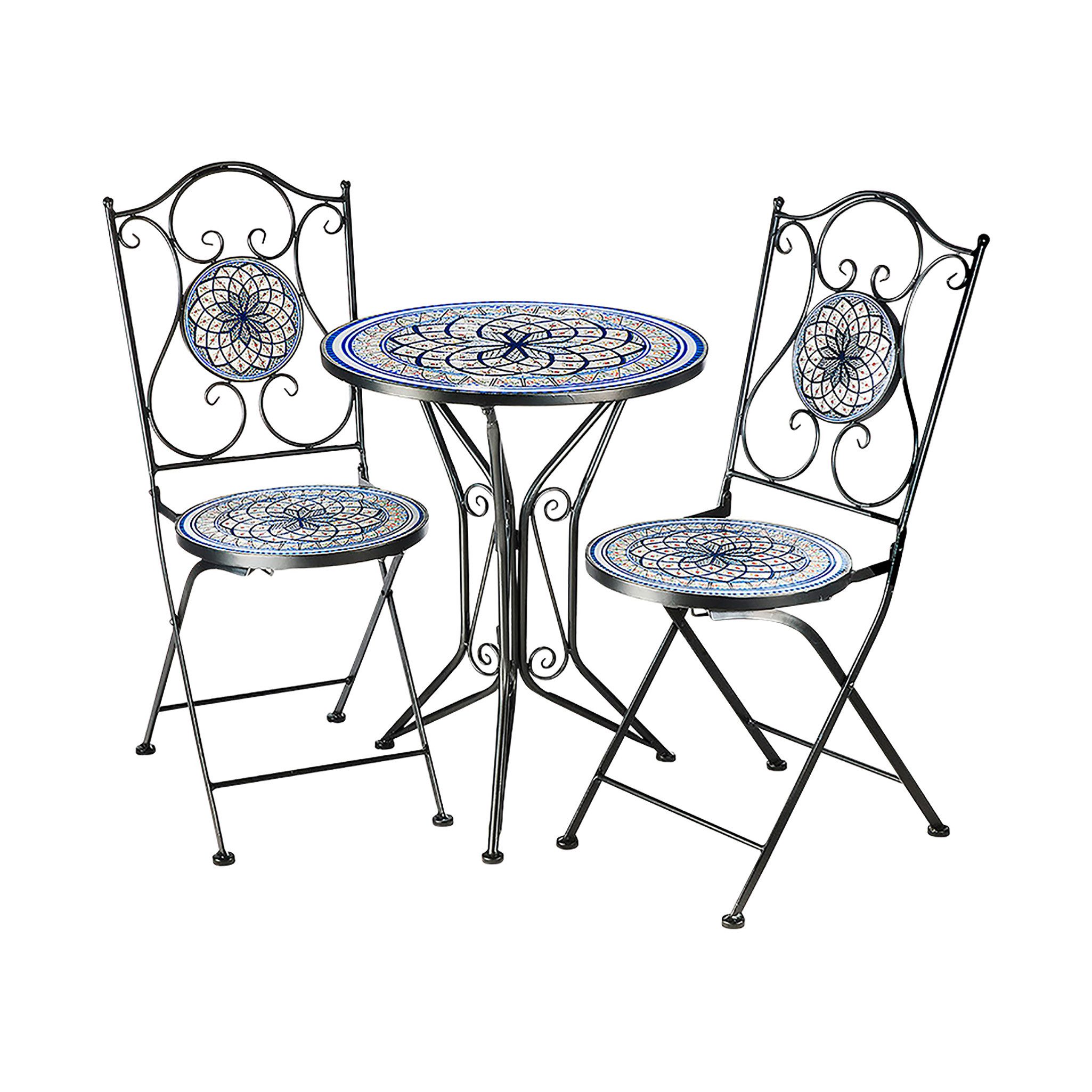 Kobolo Balkonset Sitzgruppe Gartenmöbel Tisch Stühle Metall Mosaik blau wei günstig online kaufen