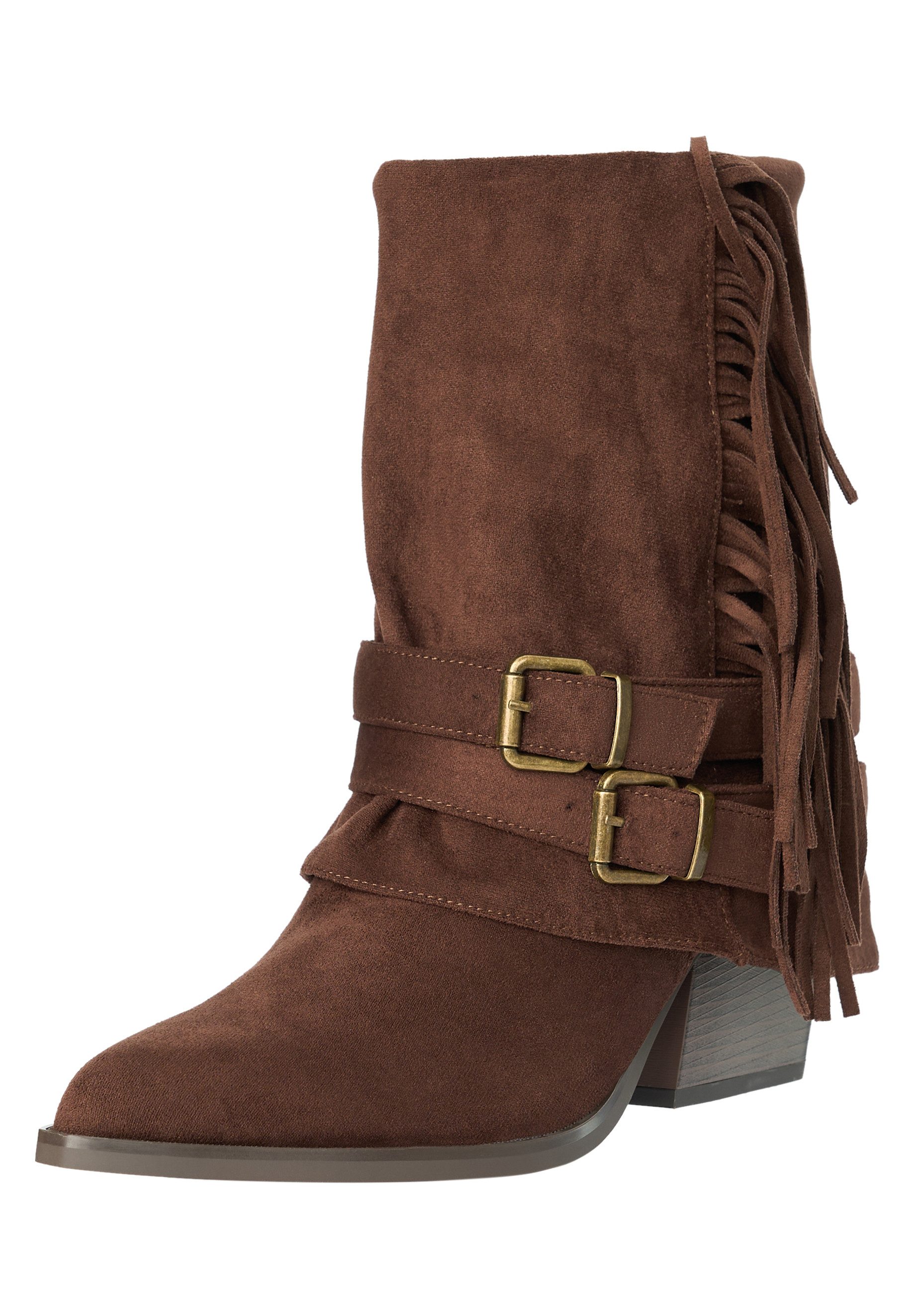 Day Vine Damen Cowboy Boots mit Fransen & Schnallen – mit Wildlederoptik Stiefelette