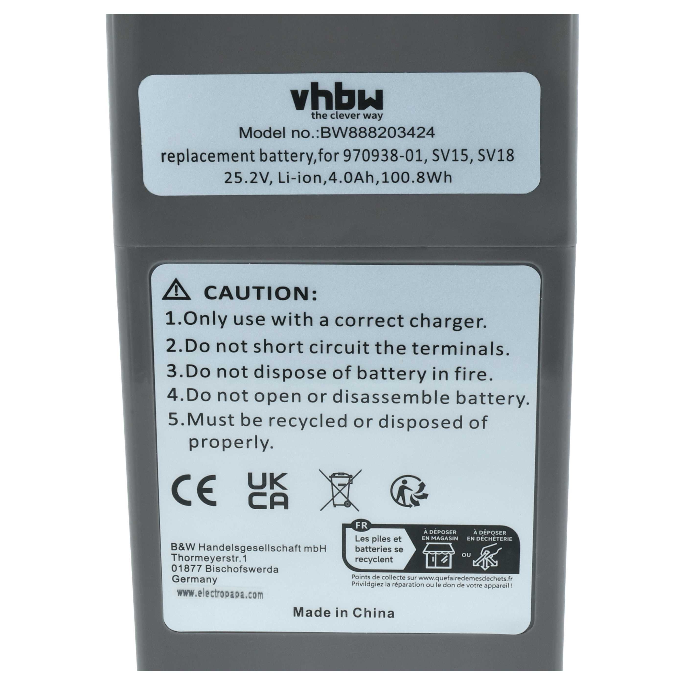vhbw passend für Dyson V15 Detect Total Clean SV22, V15 Detect Absolute Ext Staubsauger-Akku Akku Li-Ion 4000 mAh (25,2 V, 1 St), Leistungsfähiger Austausch-Akk – Bild 5 von 5