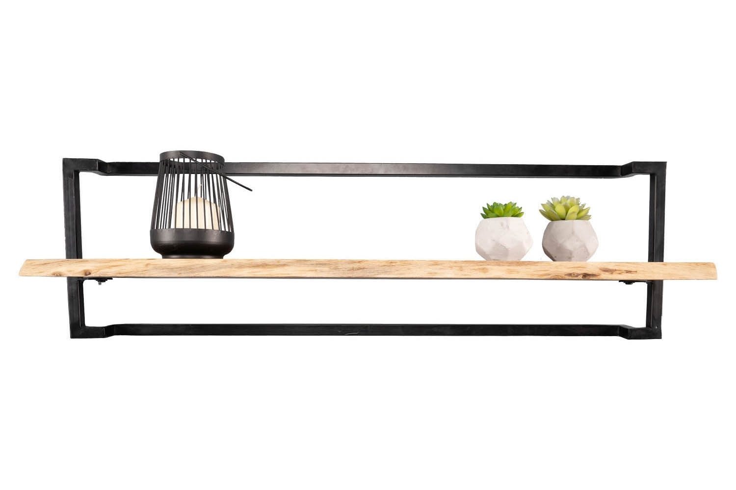 M2 Kollektion Wandregal ANGOLA, 100 x 30 cm, Braun, Schwarz, Metall, Akazienholz massiv, 1 Ablagefläche