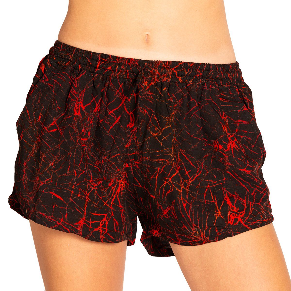 PANASIAM Strandshorts Damen Shorts Wachsbatik für und Damenshorts zu Meditation Yoga black farbecht oder Strand angenehm kurze Sporthose red B814 Relaxshorts Tragen