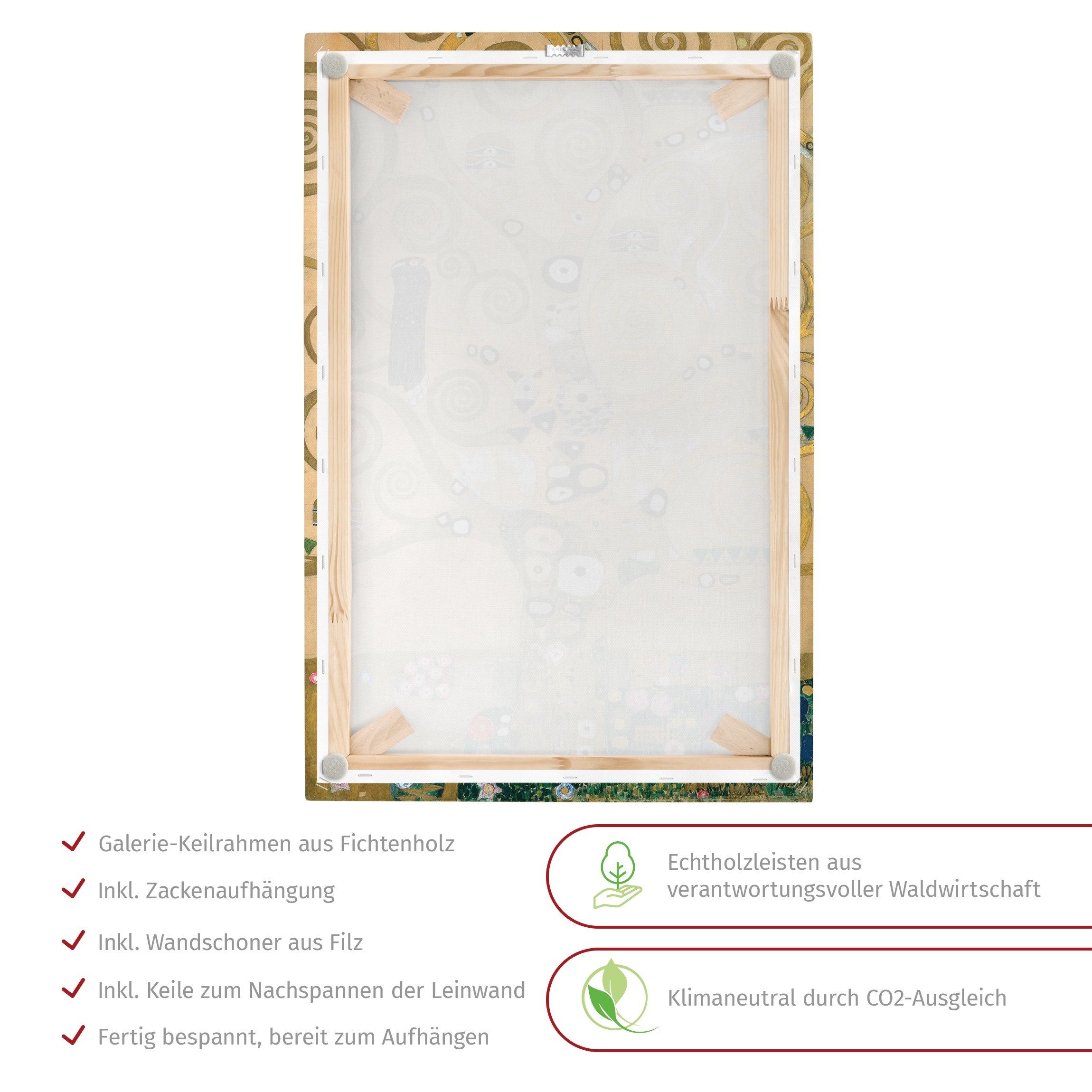 Bilderdepot24 Leinwandbild Kunstdruck Gustav Klimt Der Lebensbaum gold Bild auf Leinwand XXL, Kunst & Malerei, Wohnzimmer Schlafzimmer Küche Flur Wandbild Kunstkopie Wanddeko Druck