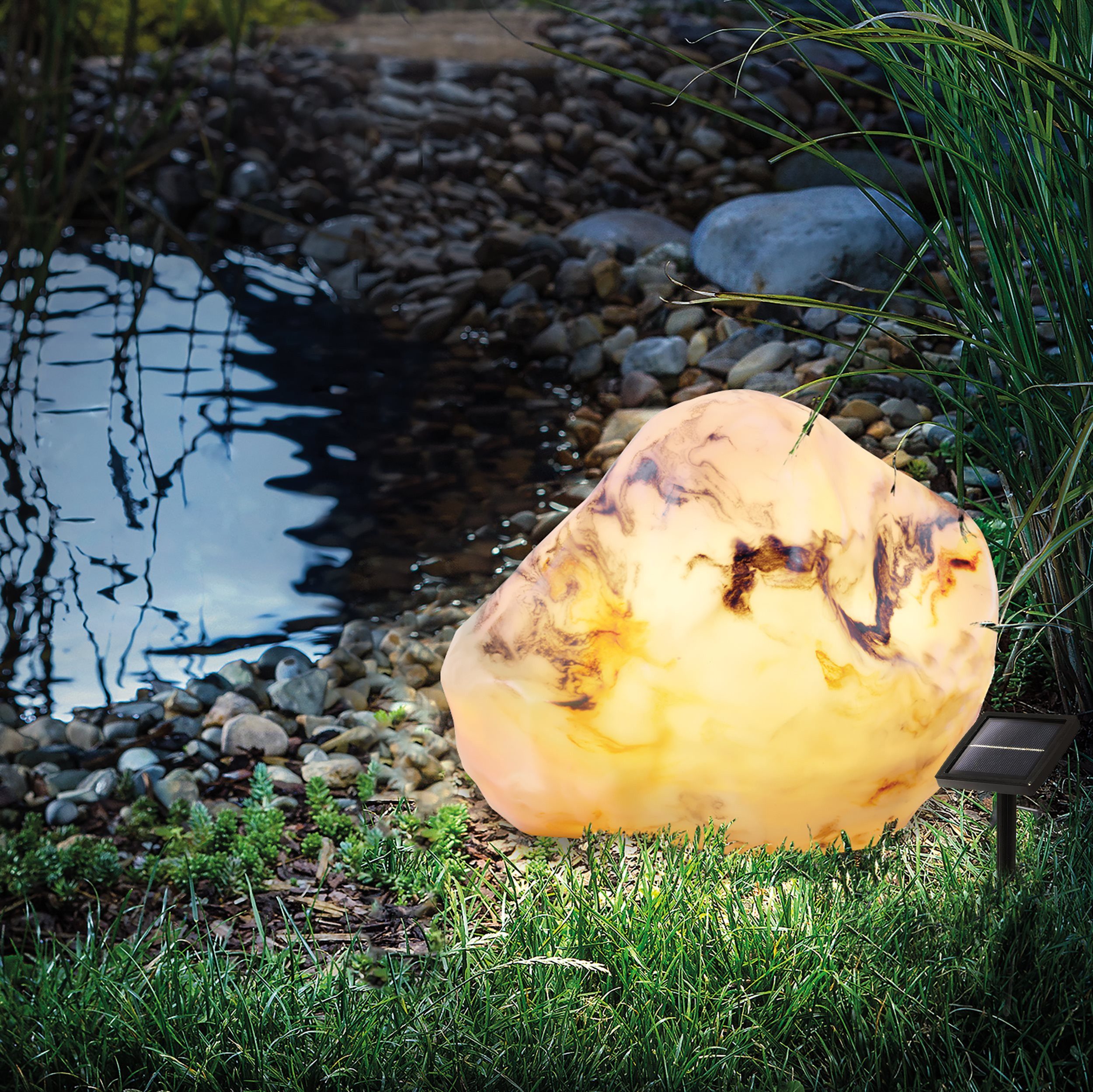 esotec LED Gartenleuchte Solar Leuchtstein Marmoroptik, 40x32x28cm, ww+kw, winterfest 102675