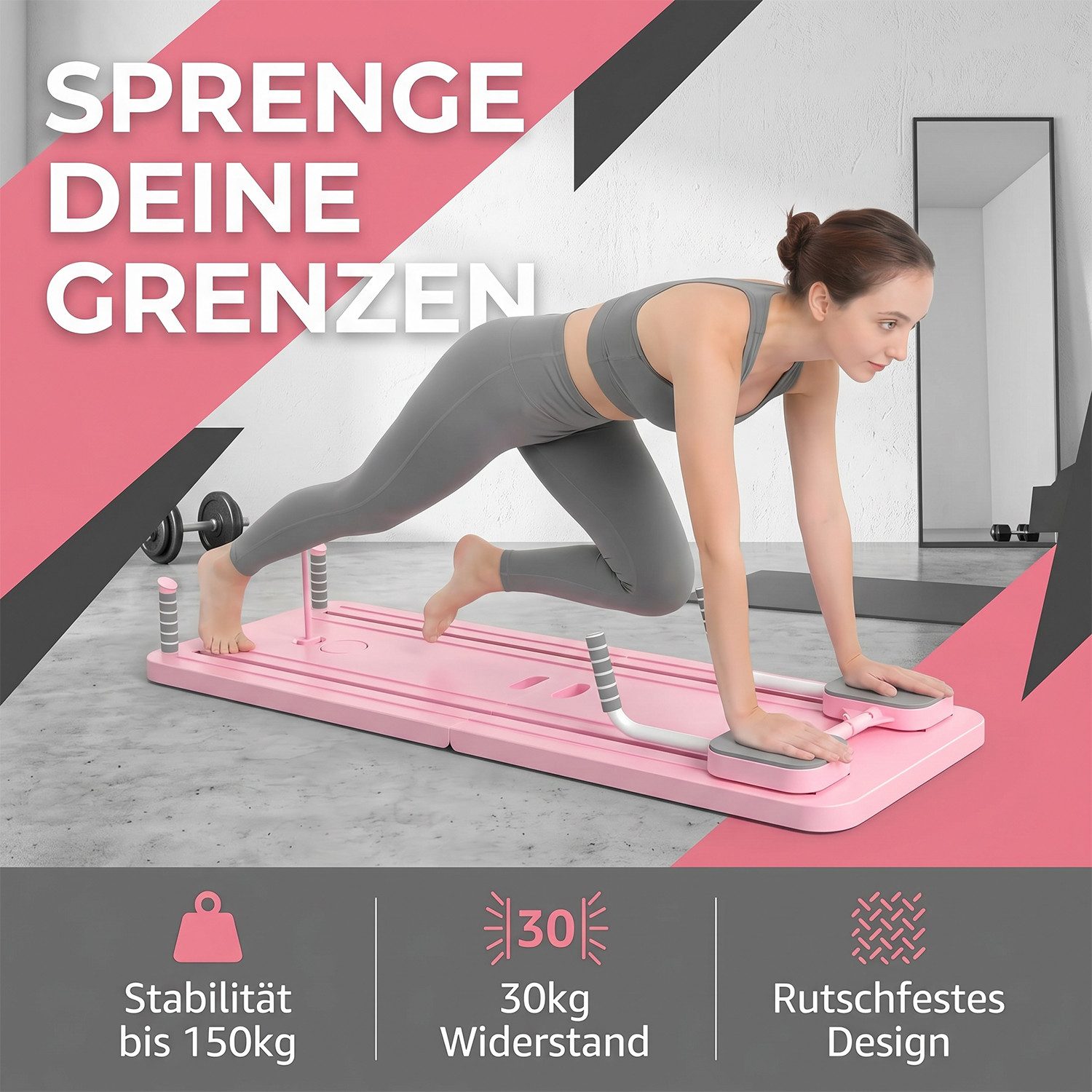 AKKEE Pilates-Reformer Ganzkörpertrainer Multifunktionales Trainingsboard, Faltbarer, Mehrere Trainingsfunktionen für Ganzkörperübungen zu Hause, 106×41 cm